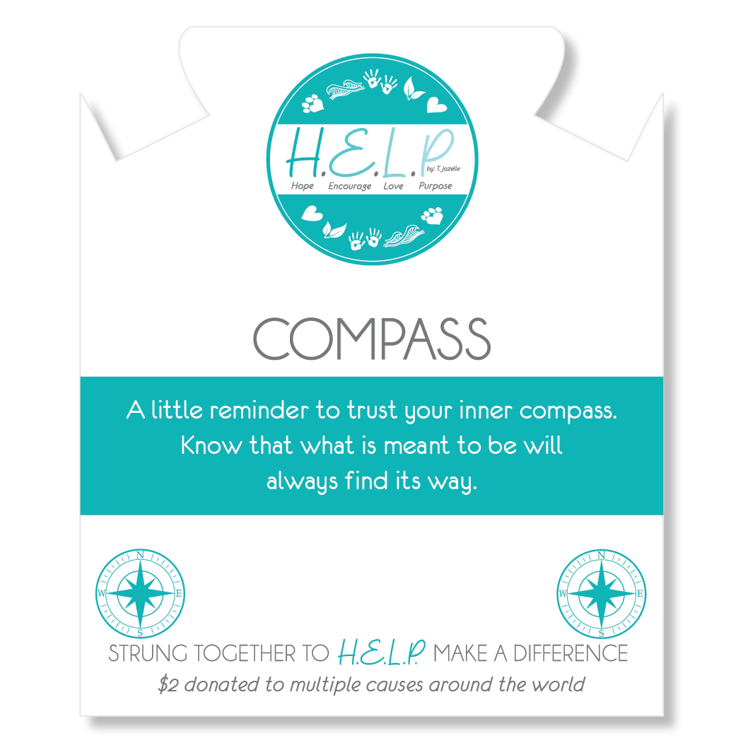 Compass Charm with Blue Zebra Jade Charity Bracelet