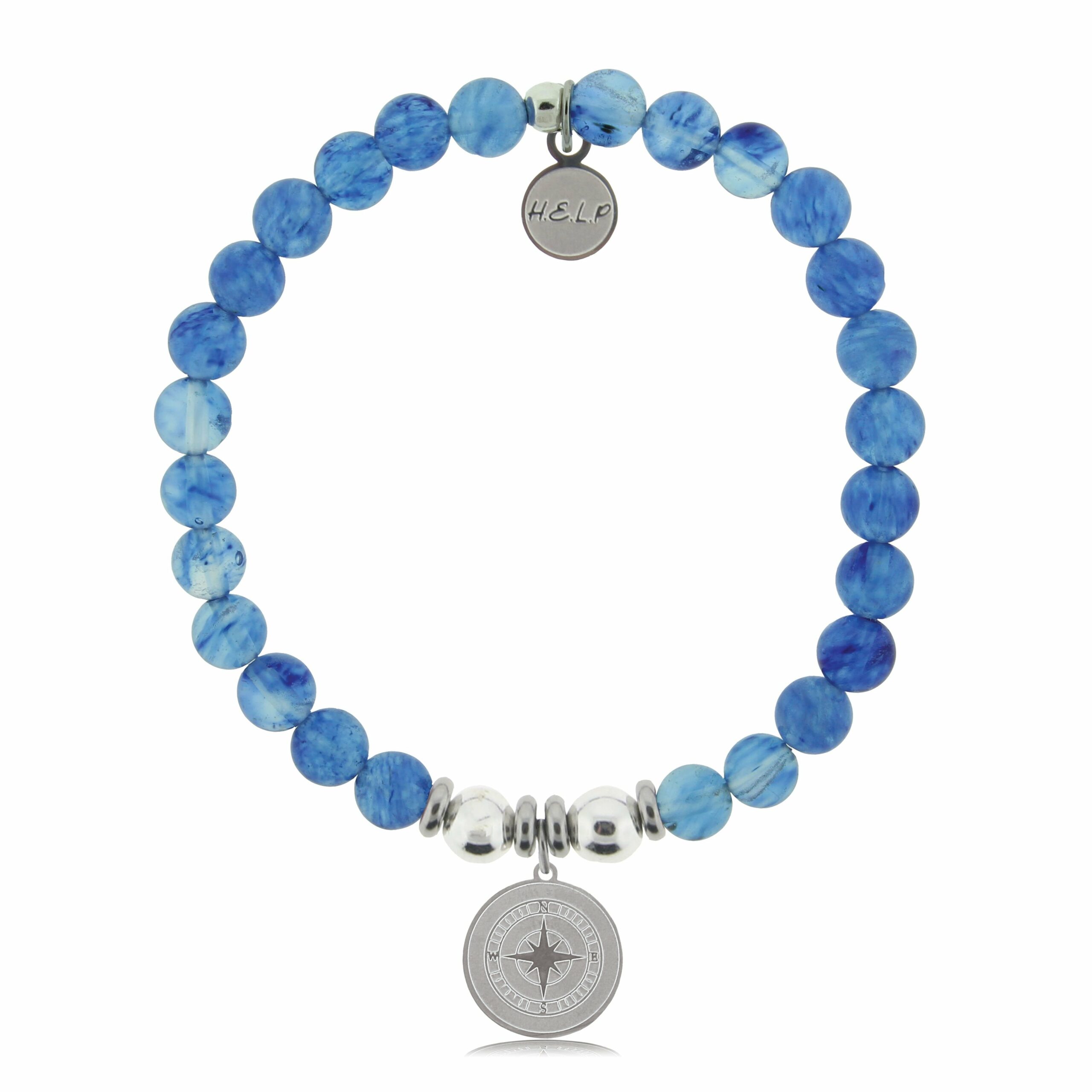 Compass Charm with Blueberry Quartz Beads Charity Bracelet