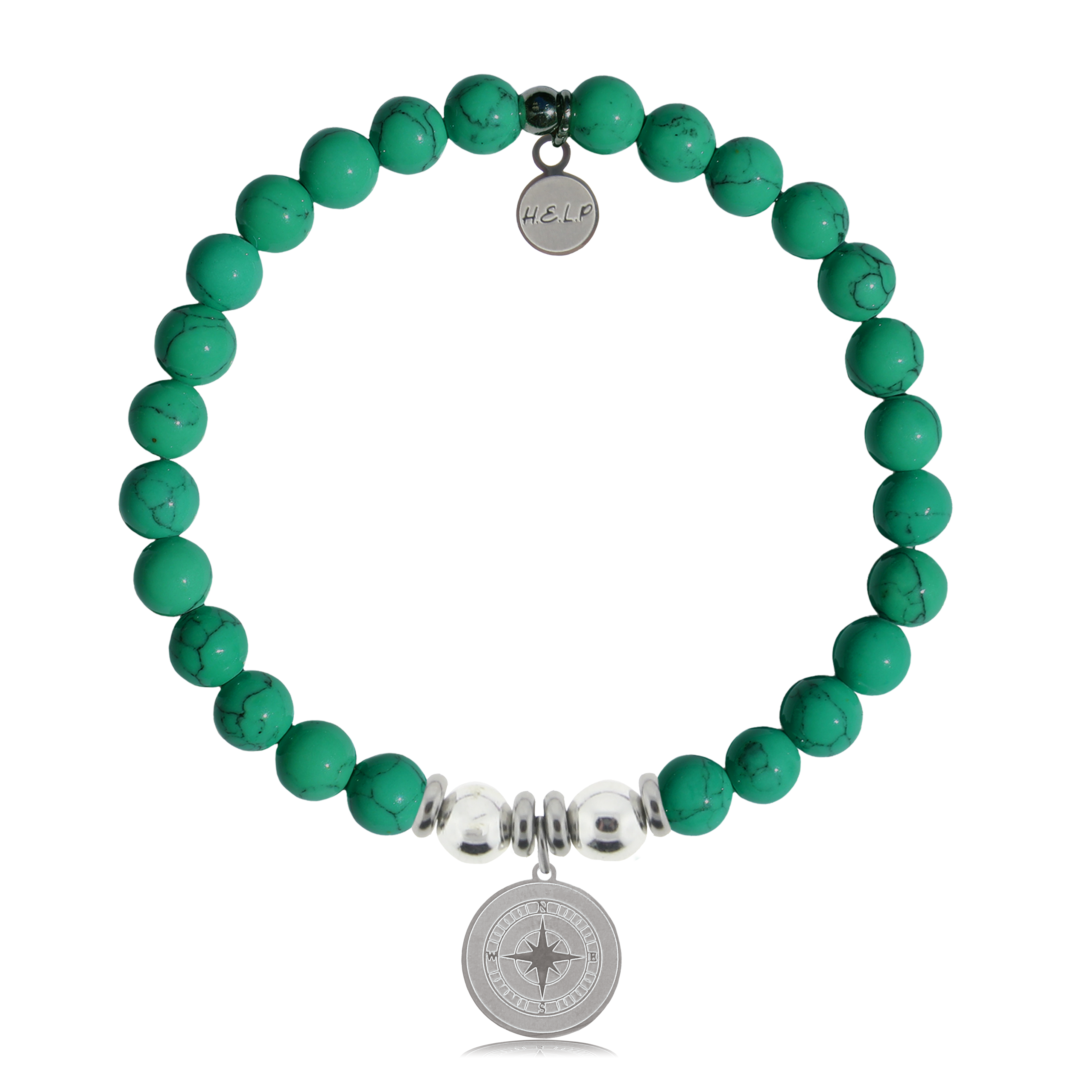 Compass Charm with Green Howlite Charity Bracelet