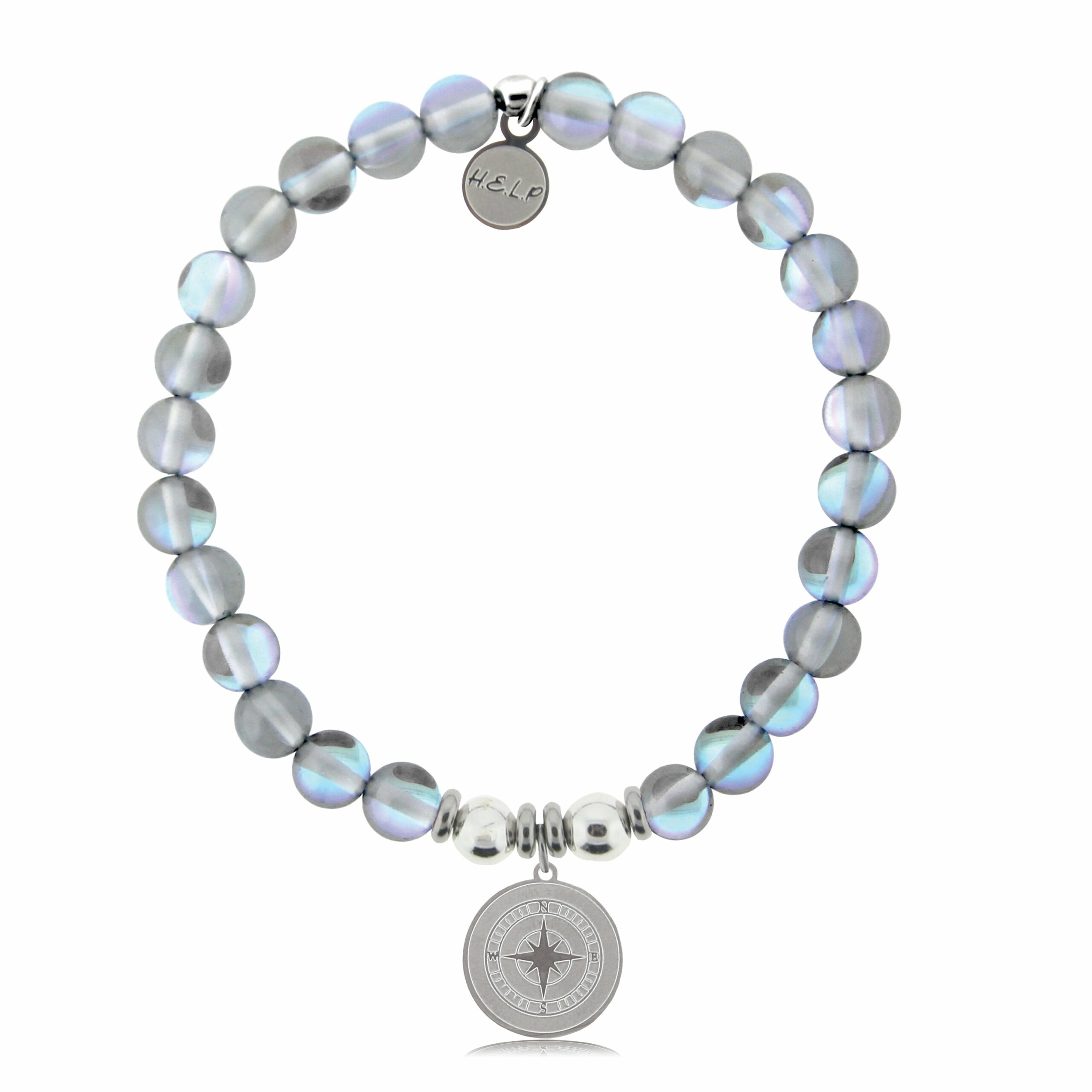 Compass Charm with Grey Opalescent Beads Charity Bracelet