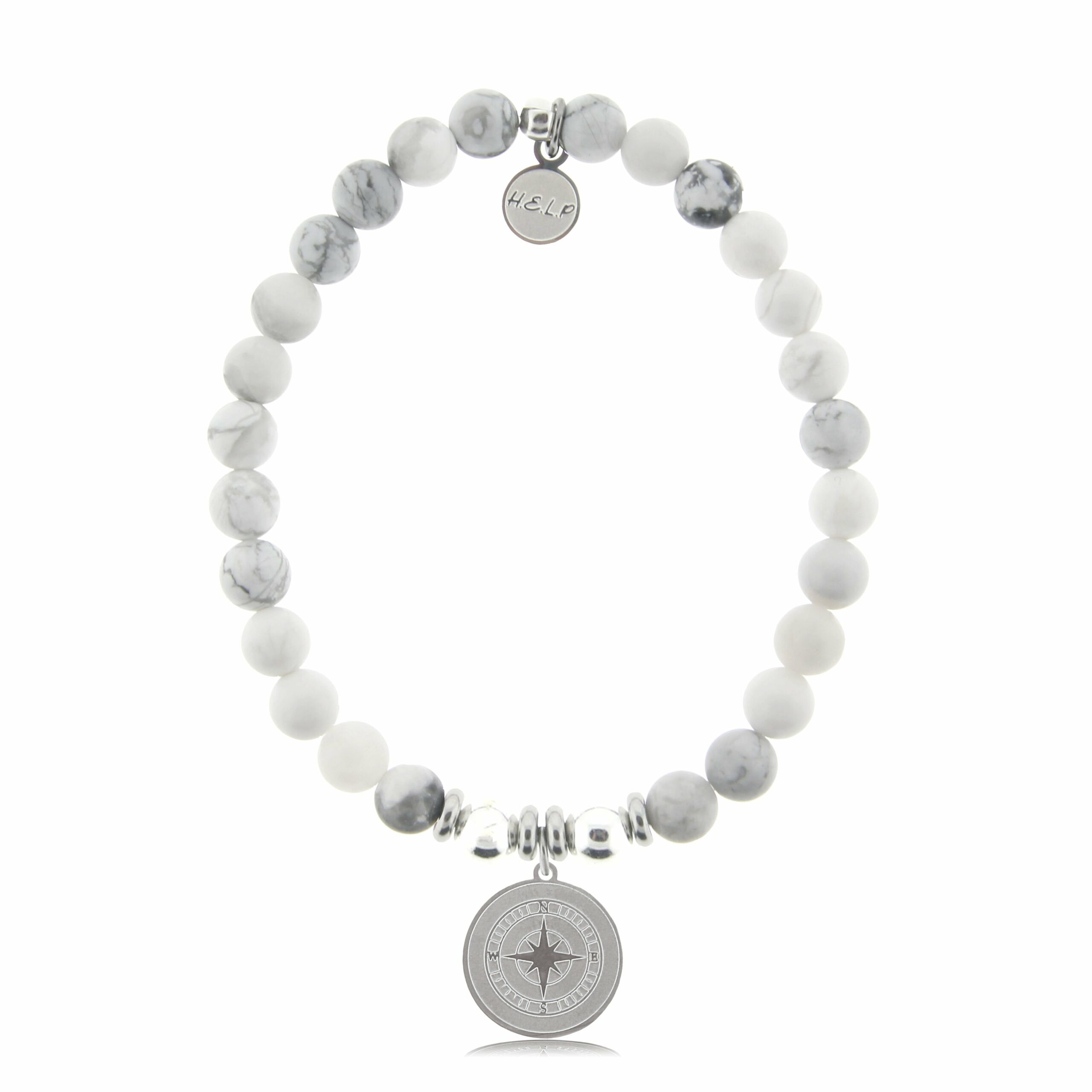 Compass Charm with Howlite Beads Charity Bracelet