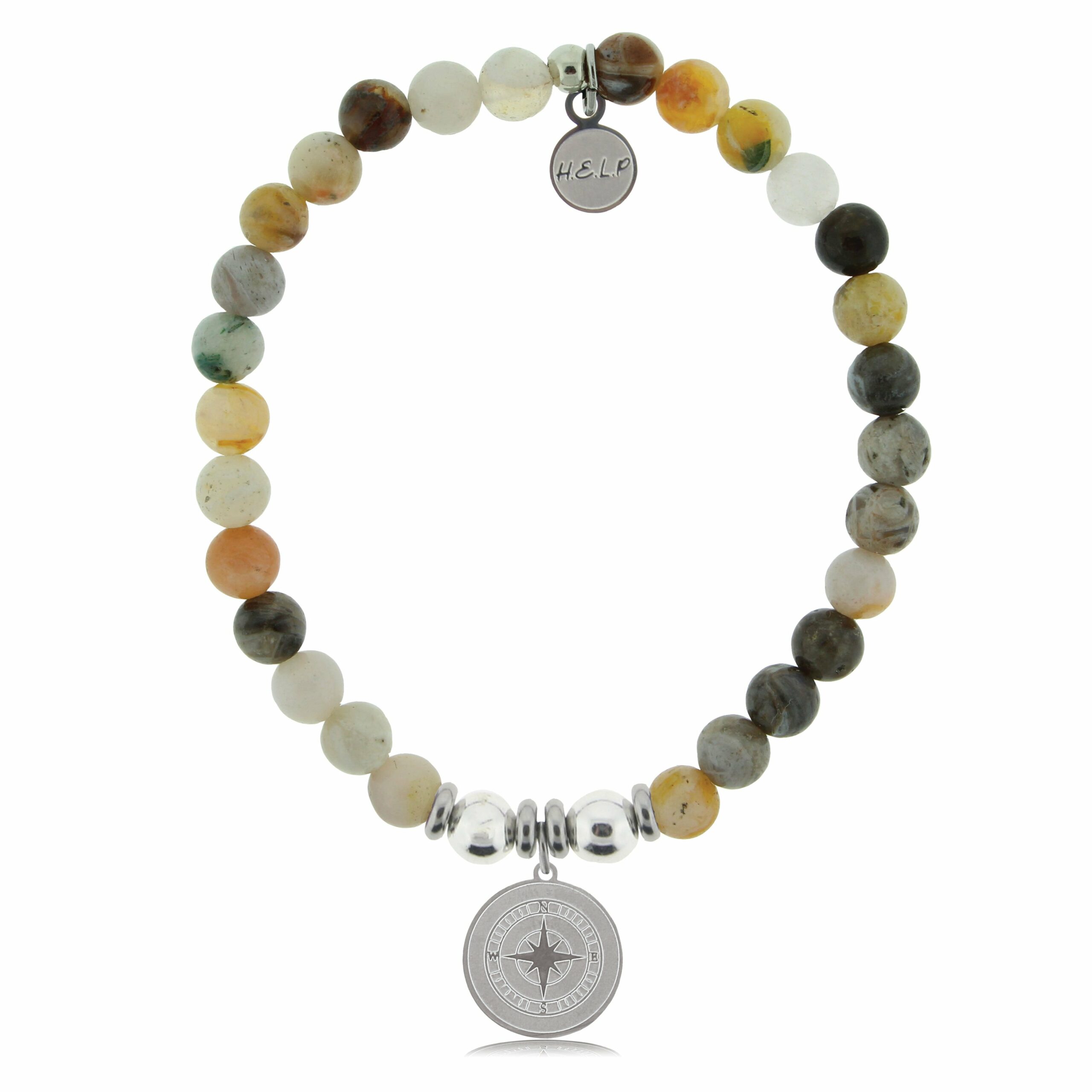 Compass Charm with Montana Agate Beads Charity Bracelet