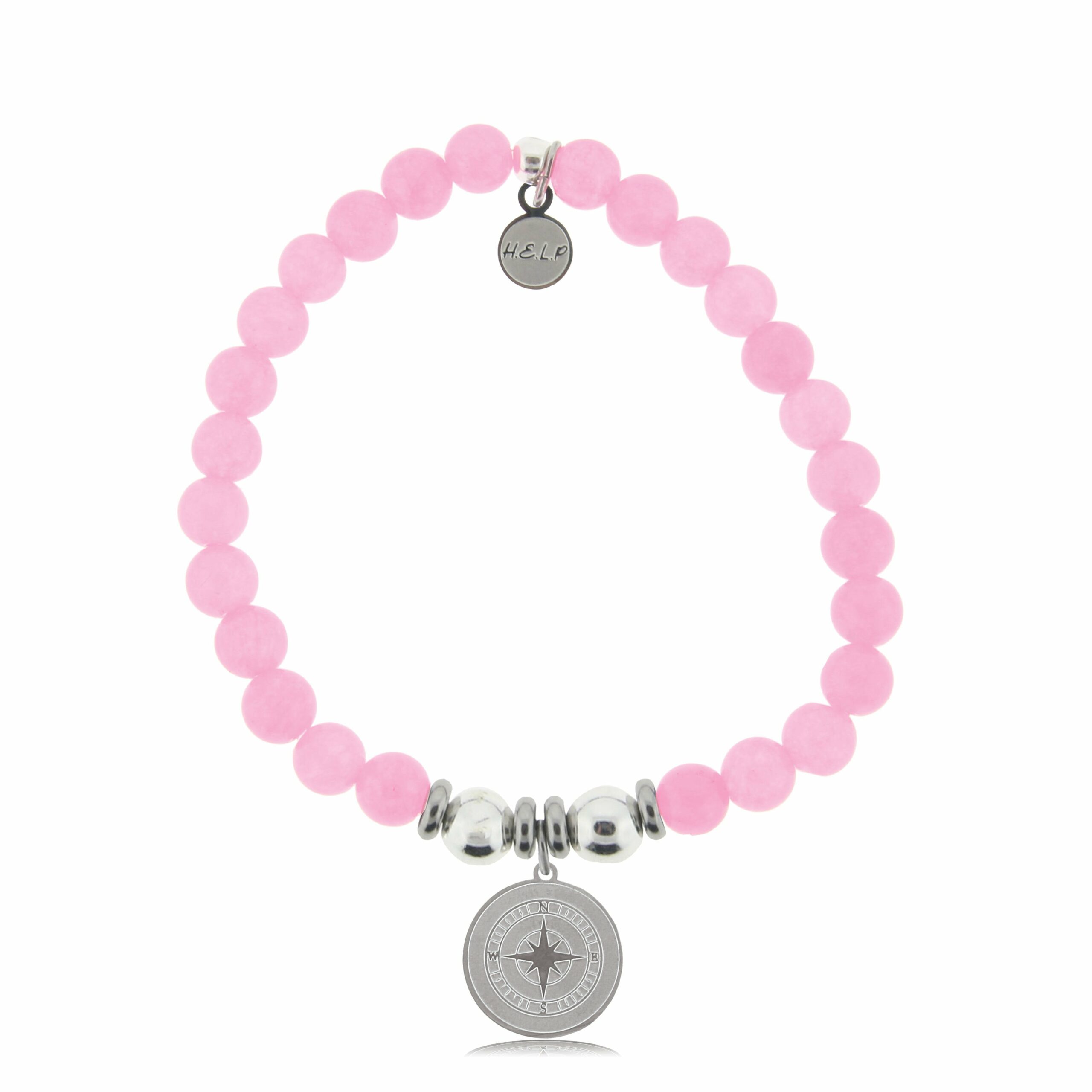 Compass Charm with Pink Agate Beads Charity Bracelet