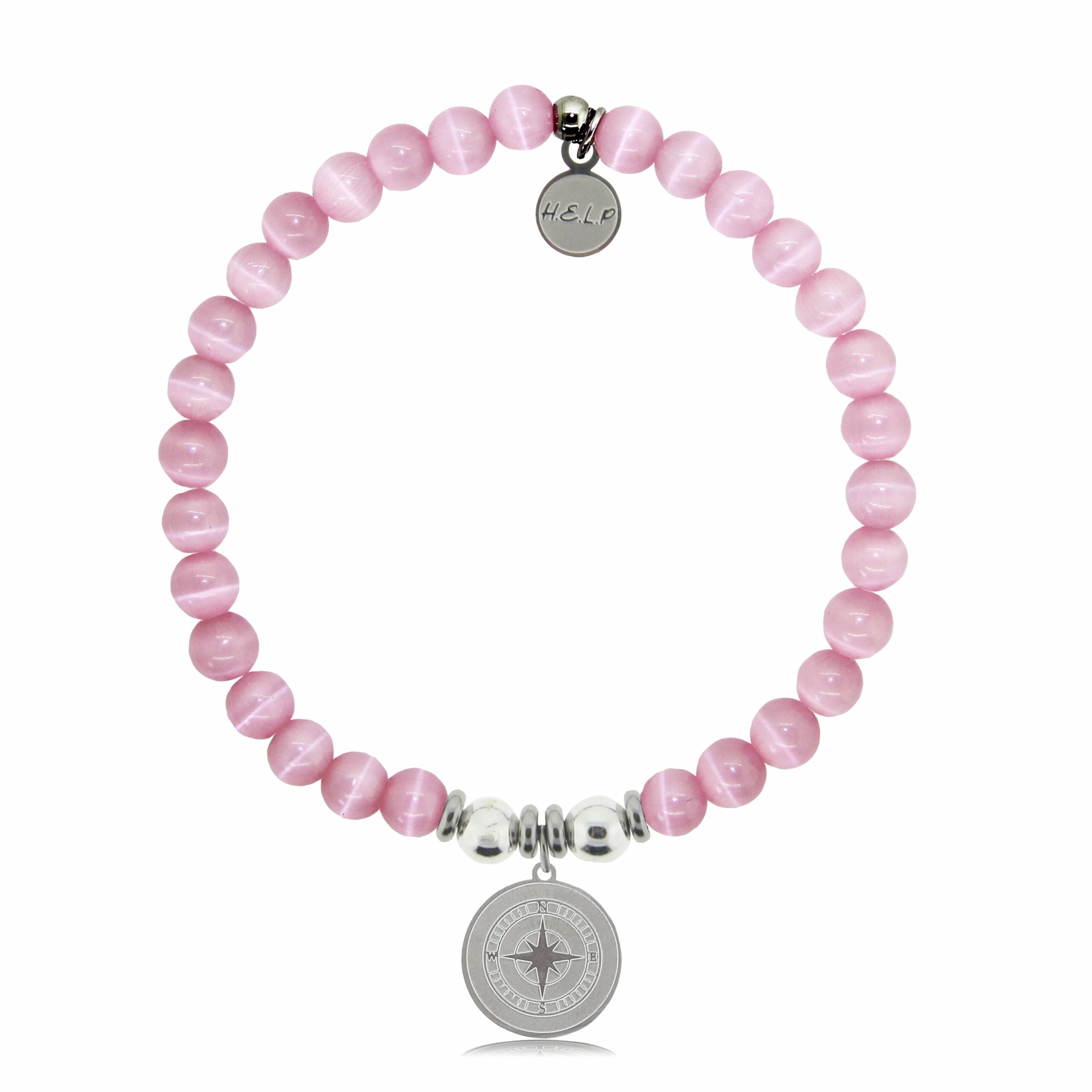 Compass Charm with Pink Cats Eye Charity Bracelet