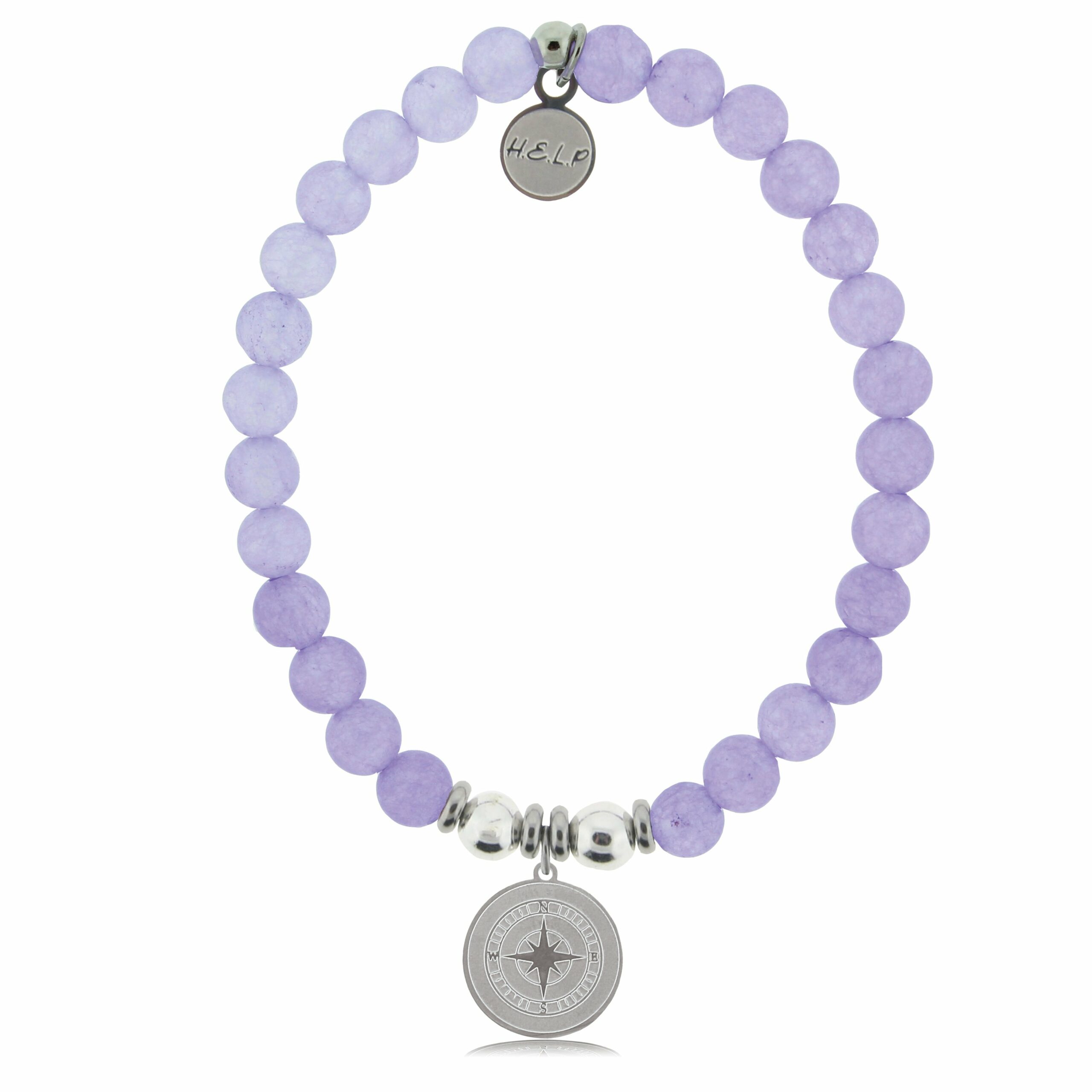 Compass Charm with Purple Jade Beads Charity Bracelet