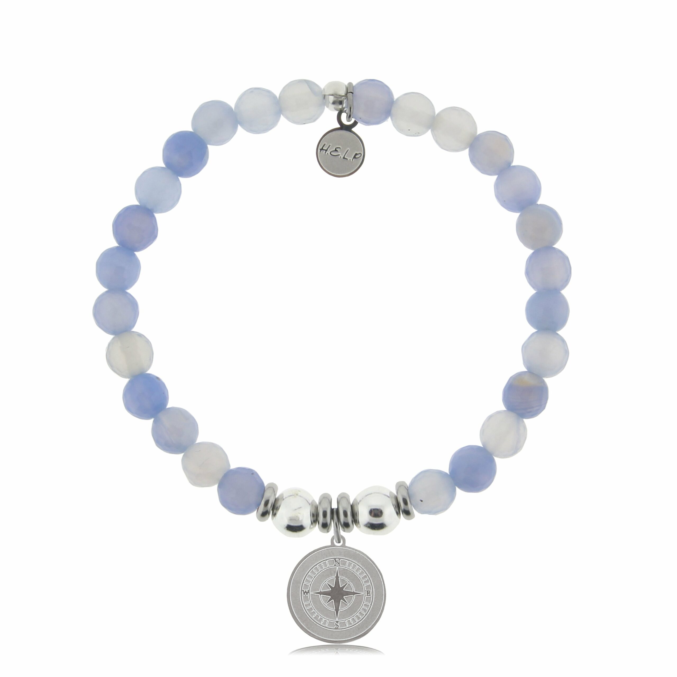 Compass Charm with Sky Blue Agate Beads Charity Bracelet