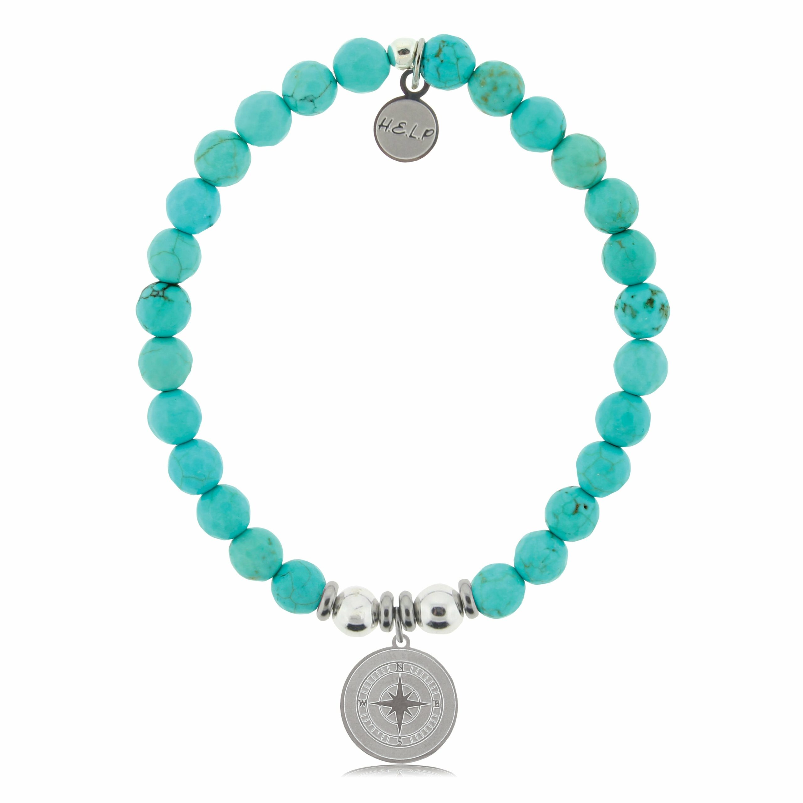 Compass Charm with Turquoise Beads Charity Bracelet