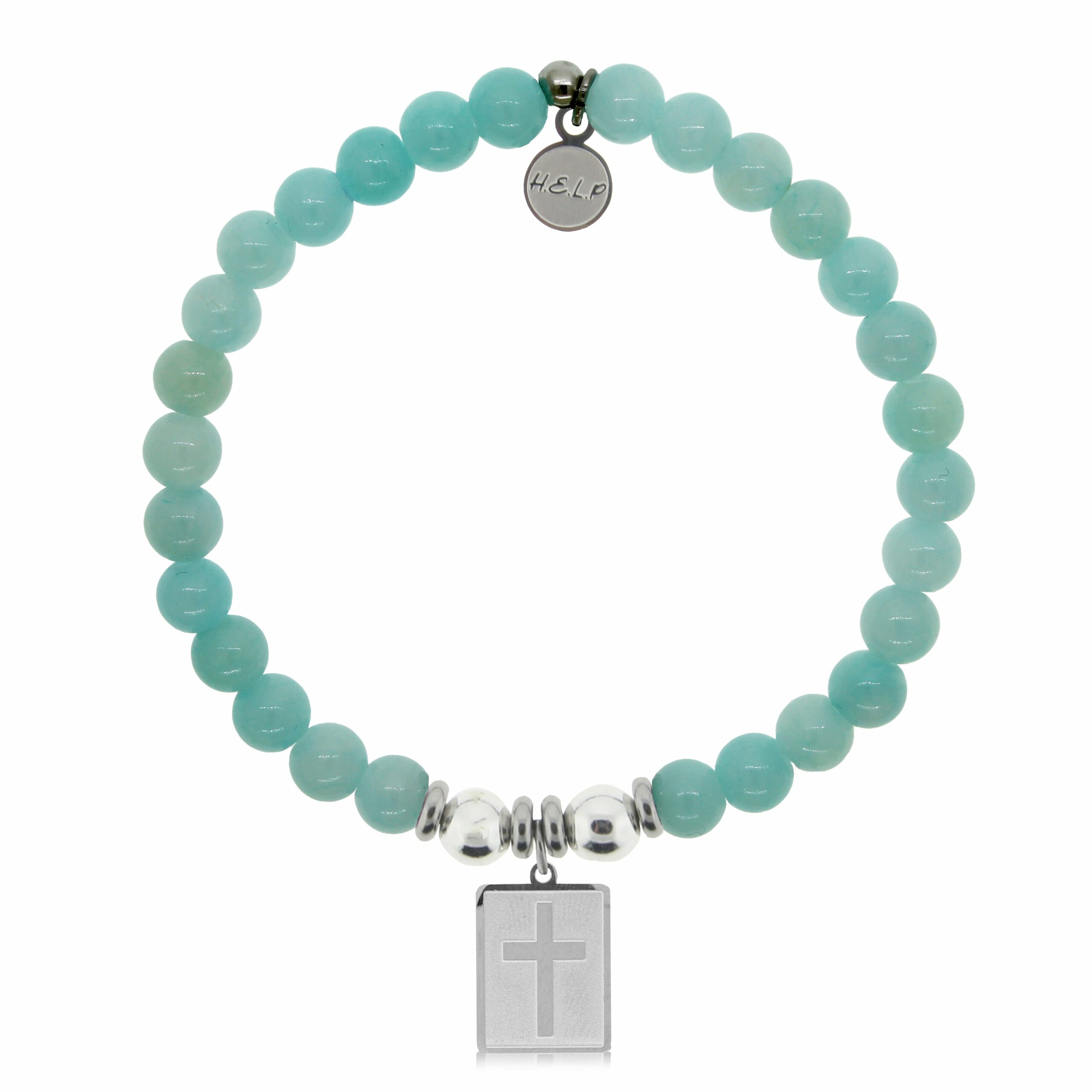 Cross Rectangle Charm with Baby Blue Quartz Charity Bracelet