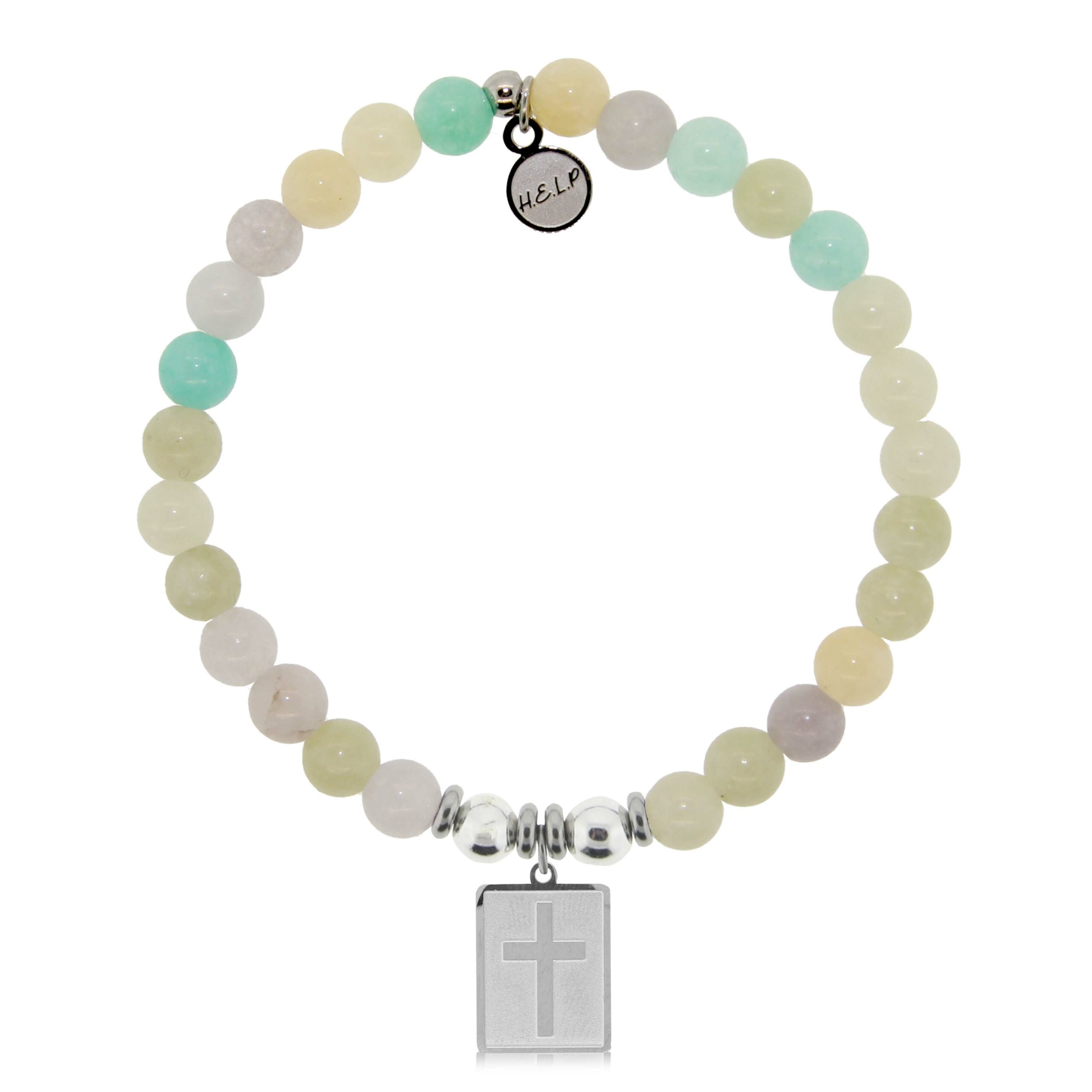 Cross Rectangle Charm with Green Yellow Jade Charity Bracelet