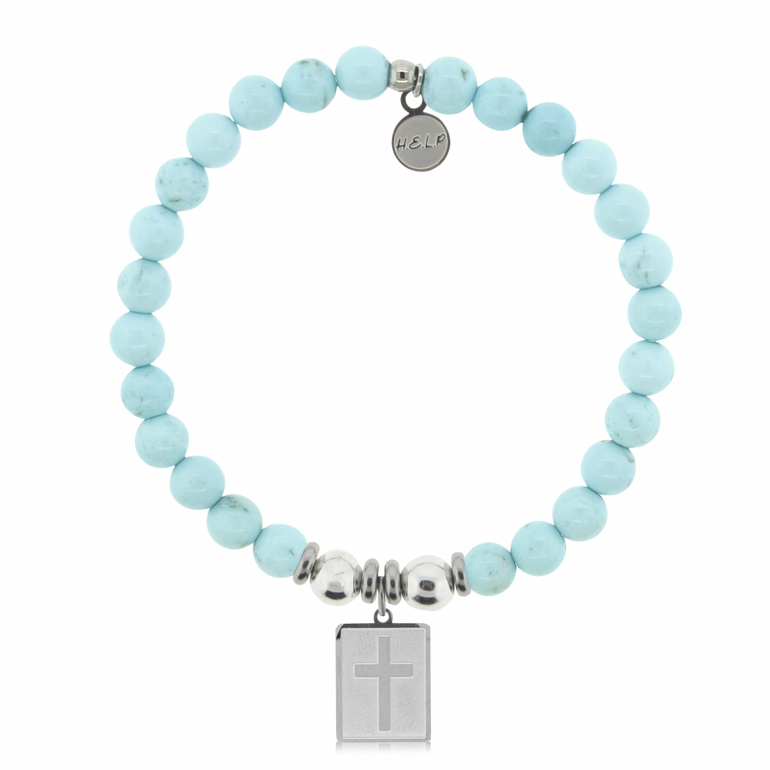 Cross Rectangle Charm with Larimar Magnesite Charity Bracelet