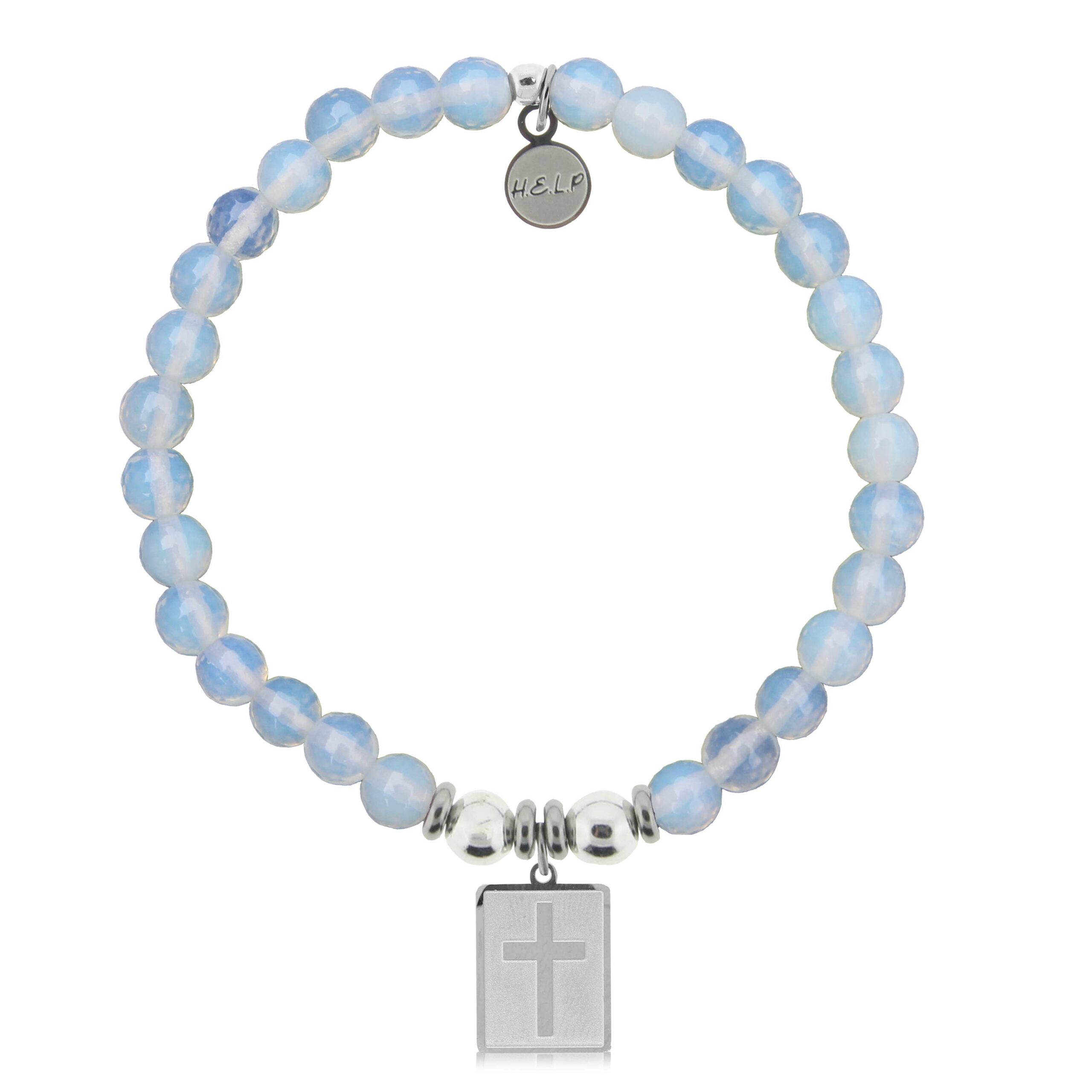 Cross Rectangle Charm with Opalite Charity Bracelet