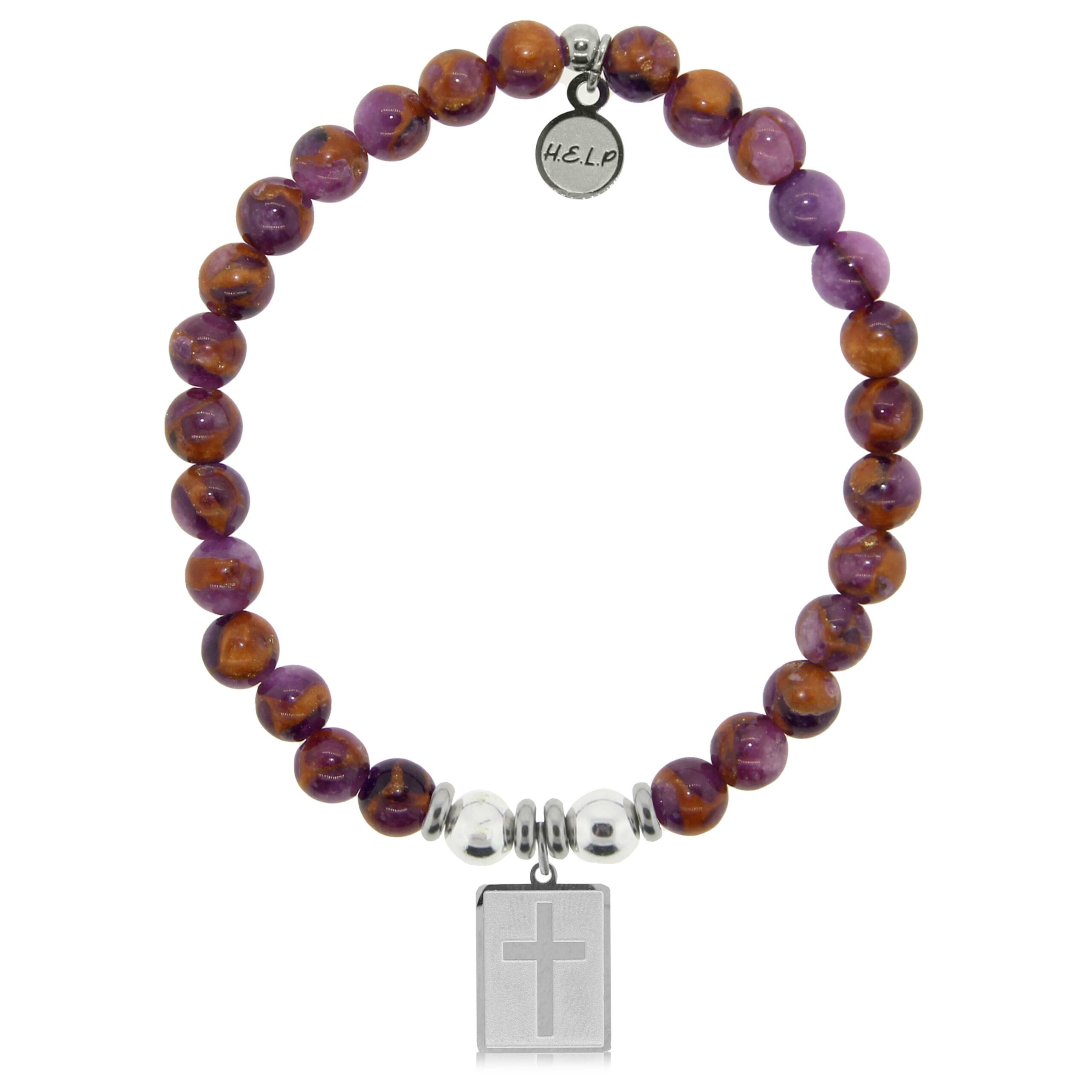 Cross Rectangle Charm with Purple Earth Quartz Charity Bracelet