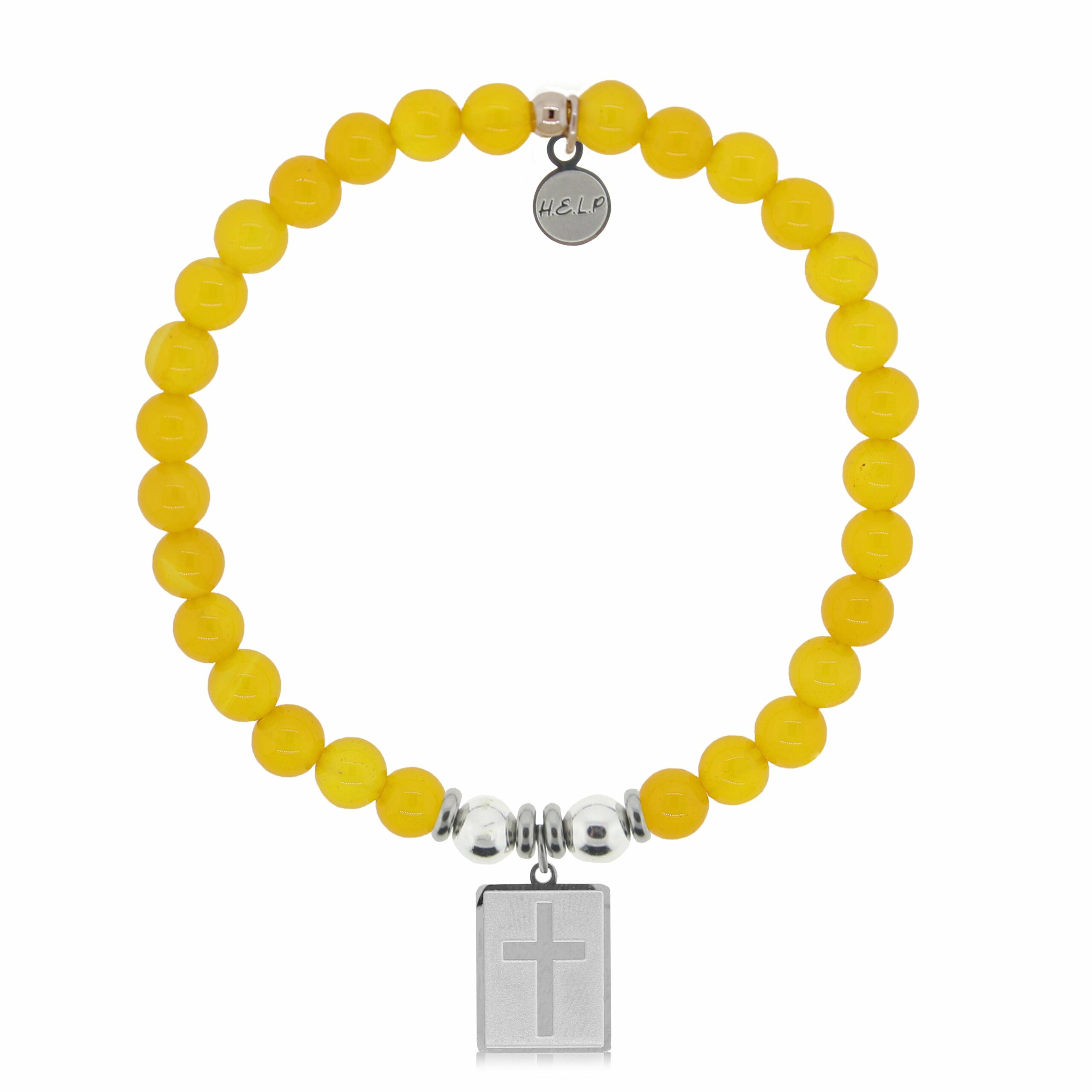 Cross Rectangle Charm with Yellow Agate Charity Bracelet