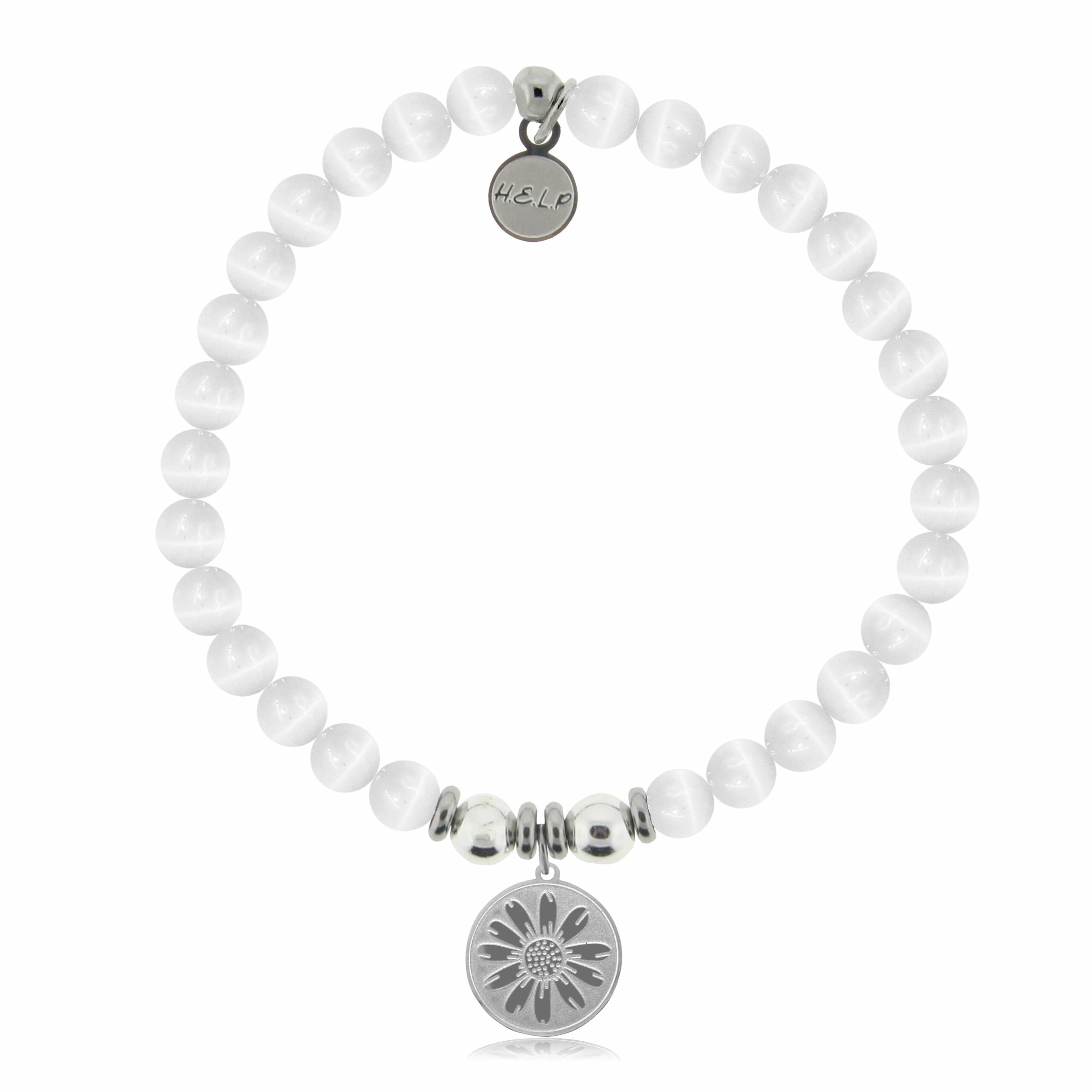 Daisy Charm with White Cats Eye Charity Bracelet