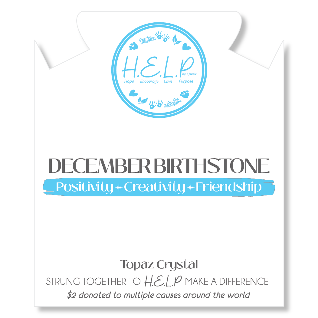 Birthstone Collection – December Blue Topaz Crystal Charm with White Jade Charity Bracelet