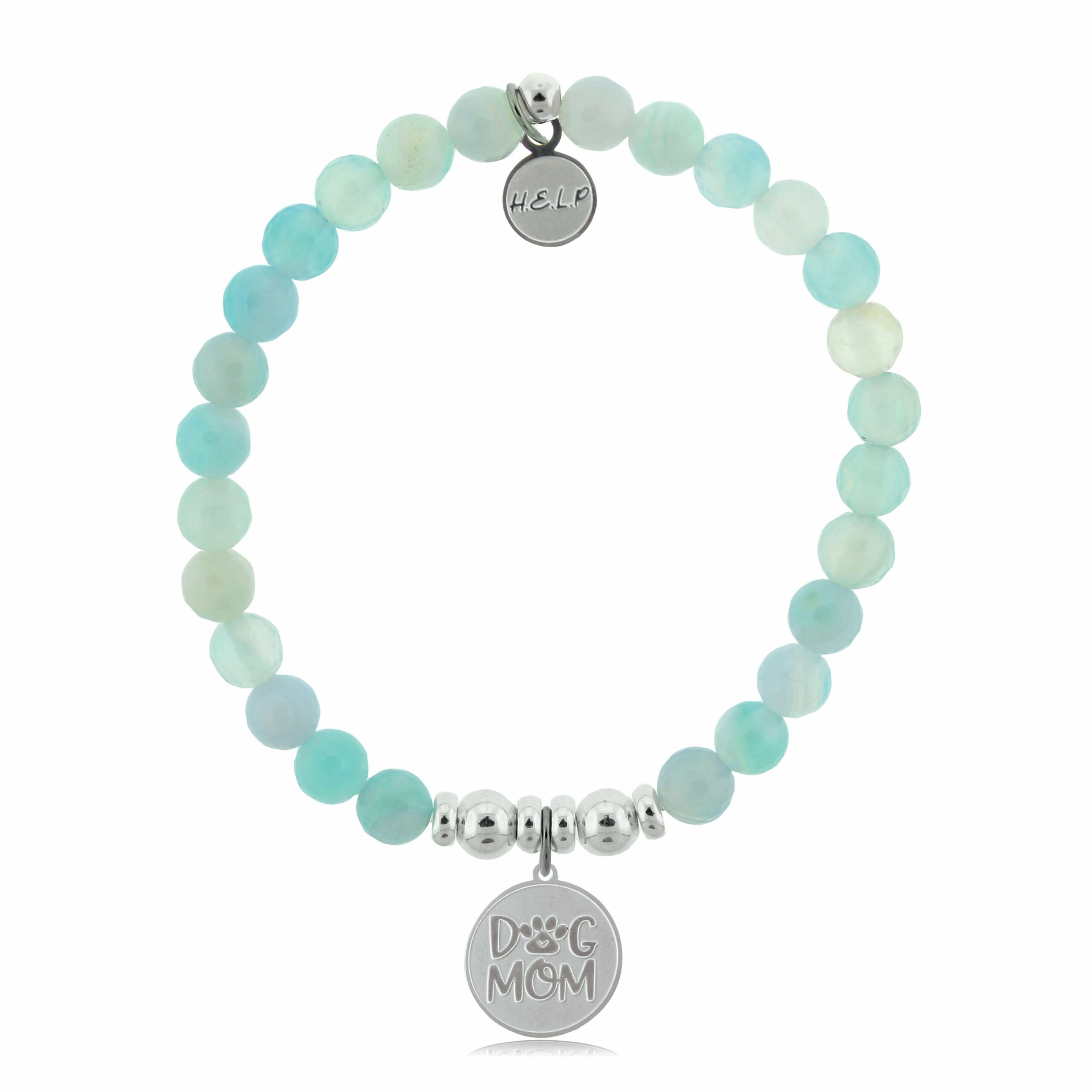 Dog Mom Charm with Light Blue Agate Beads Charity Bracelet