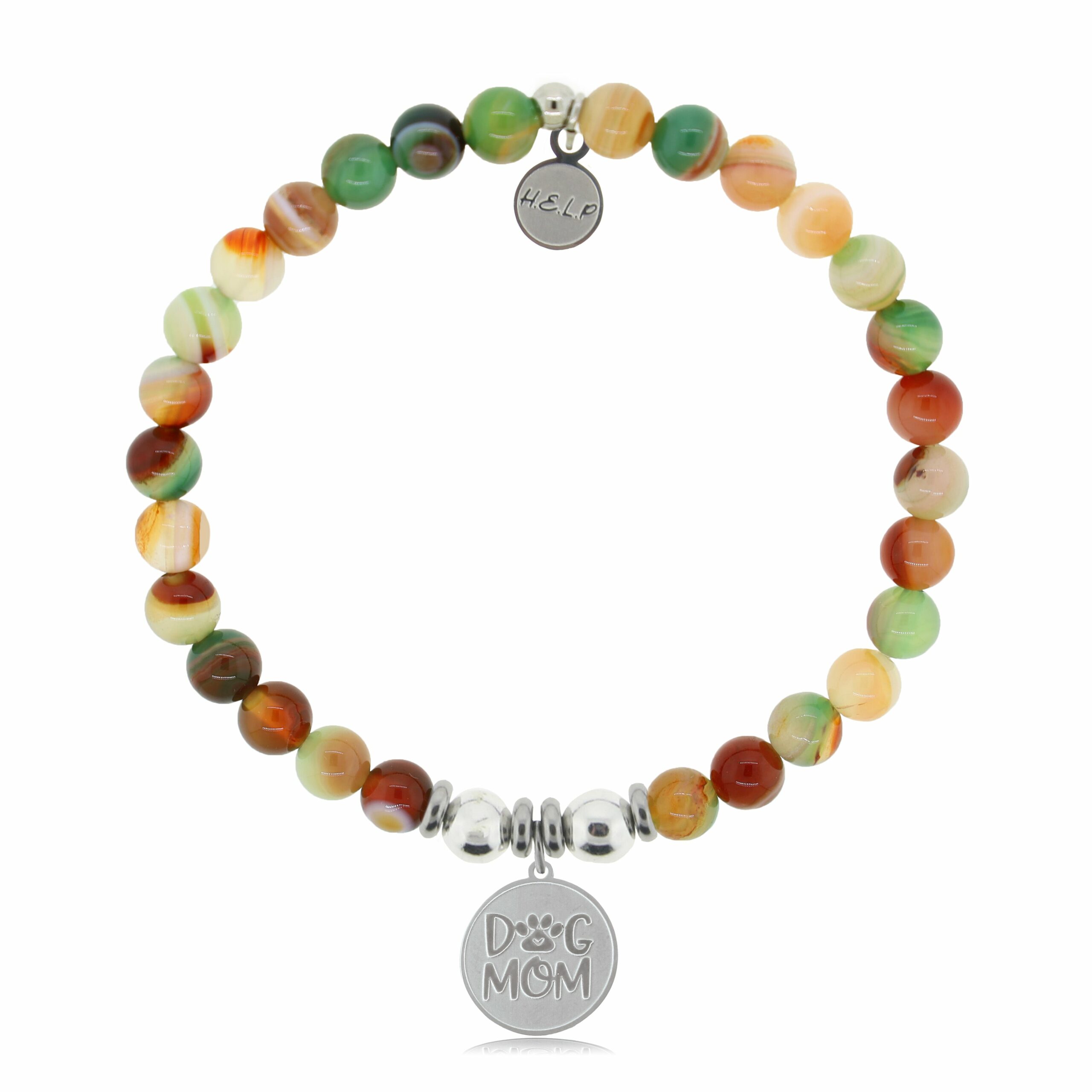 Dog Mom Charm with Multi Agate Charity Bracelet