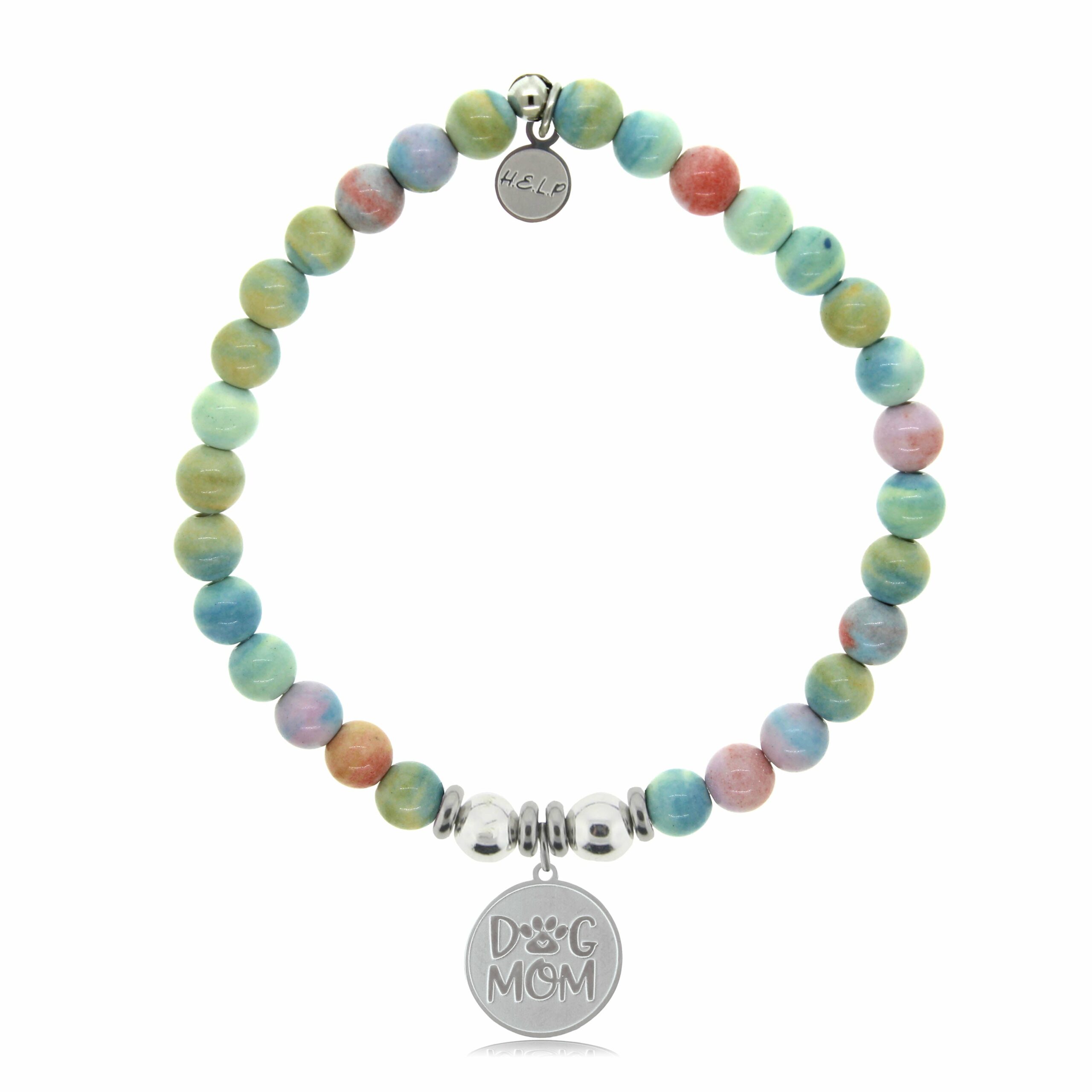 Dog Mom Charm with Pastel Magnesite Beads Charity Bracelet