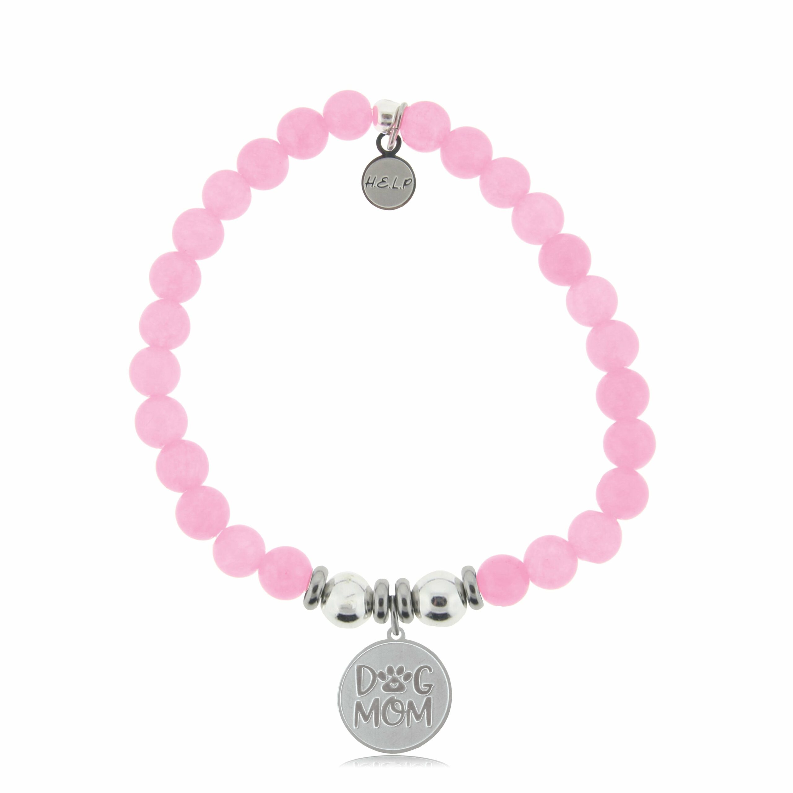 Dog Mom Charm with Pink Agate Beads Charity Bracelet