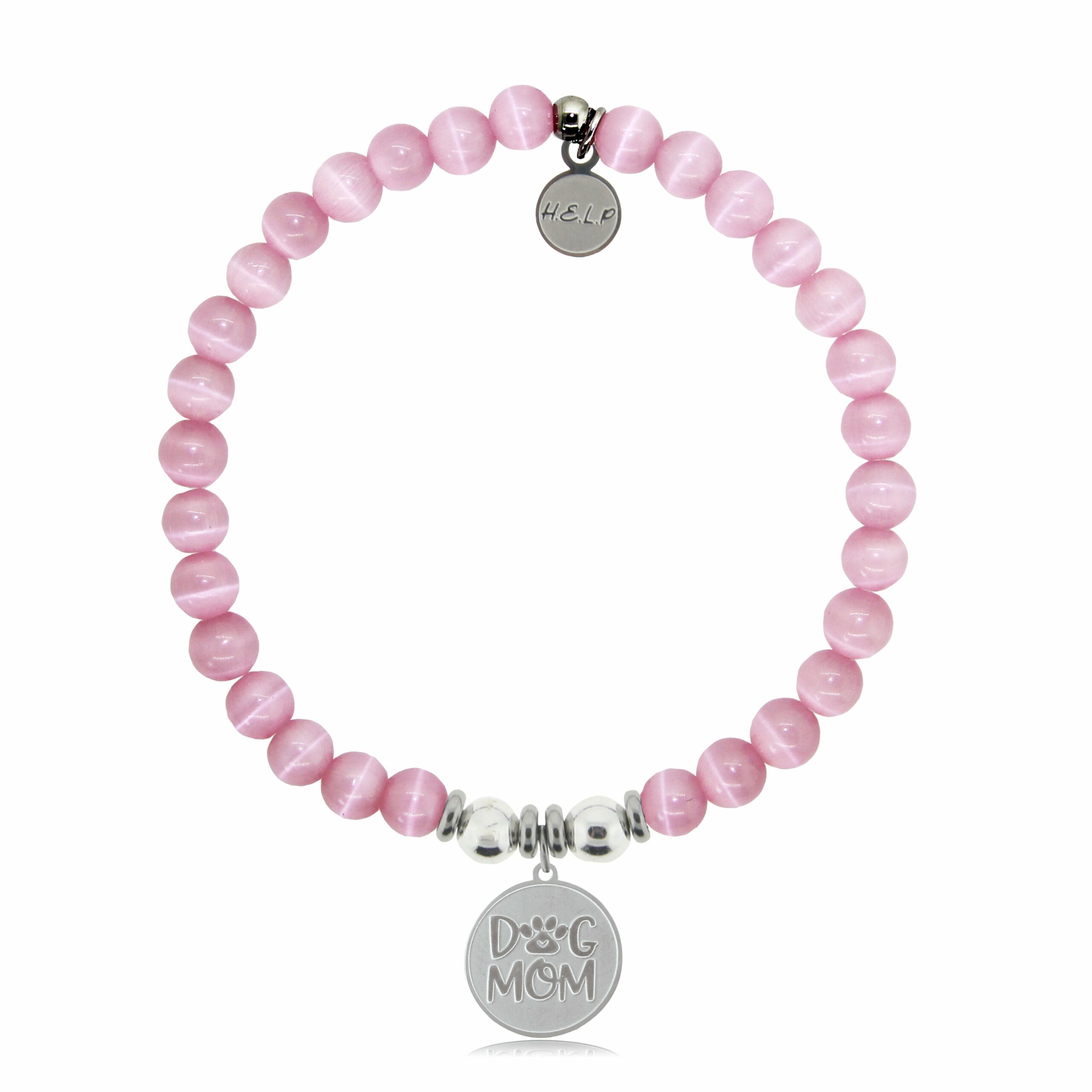 Dog Mom Charm with Pink Cats Eye Charity Bracelet