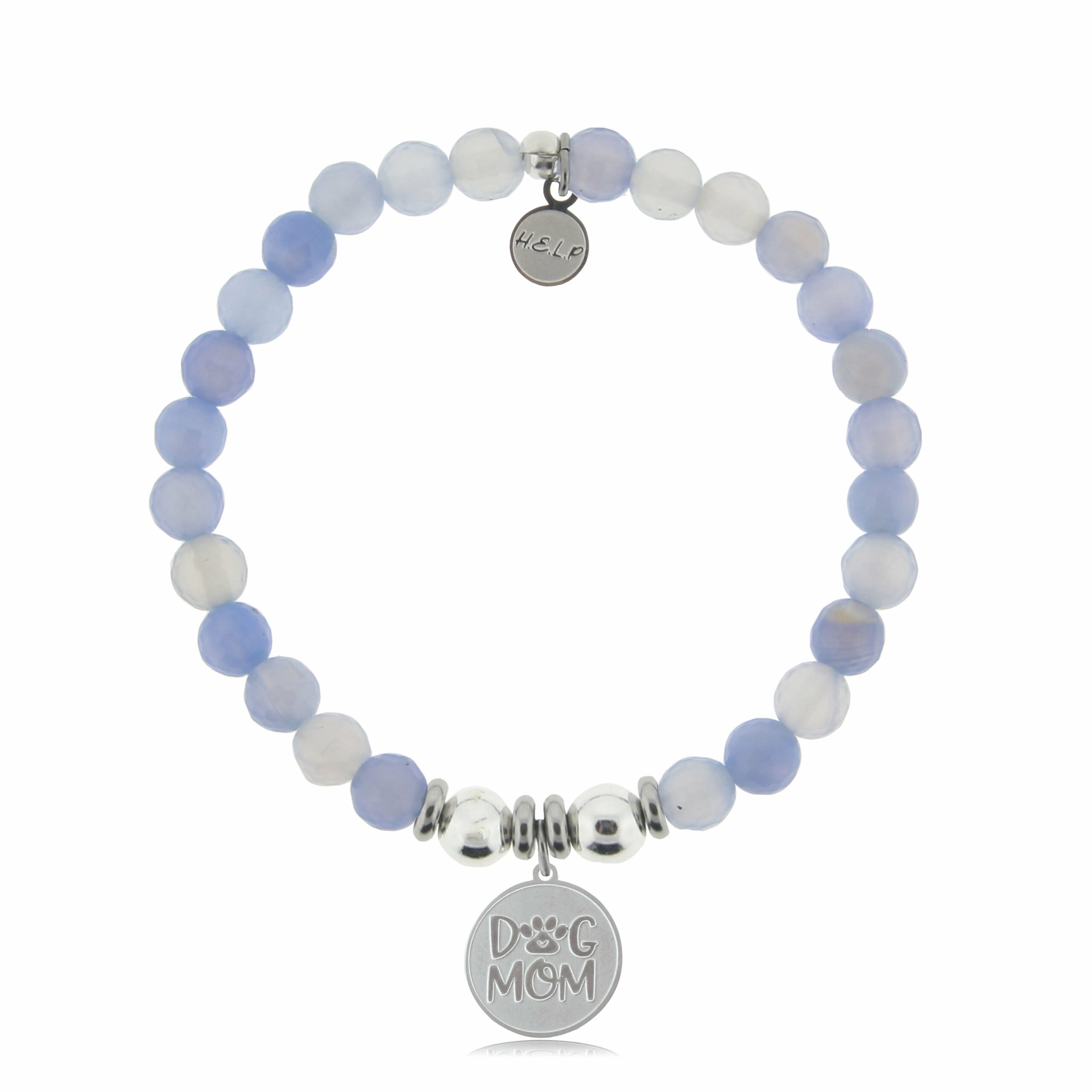 Dog Mom Charm with Sky Blue Agate Beads Charity Bracelet