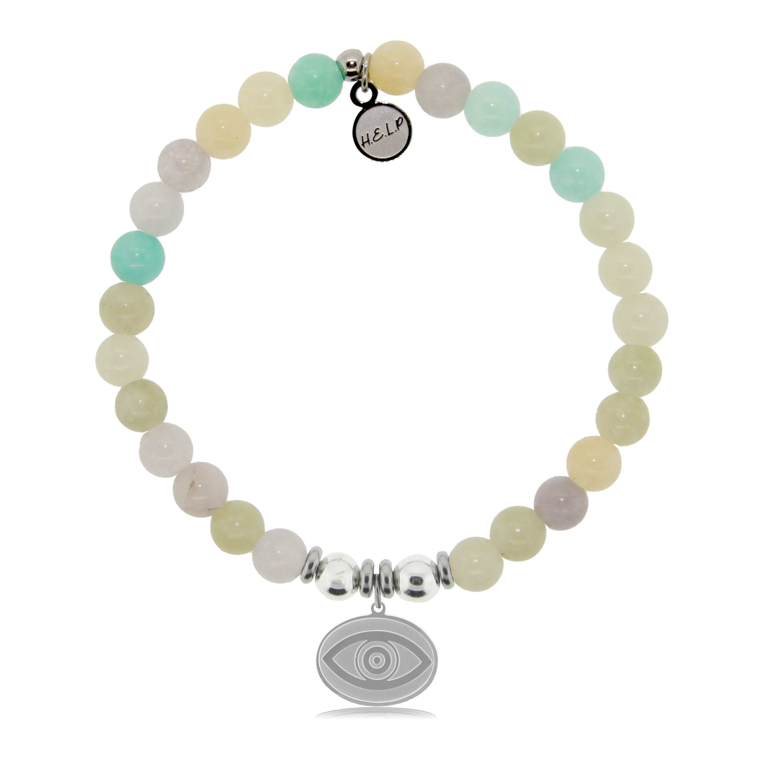 Evil Eye Charm with Green Yellow Jade Charity Bracelet