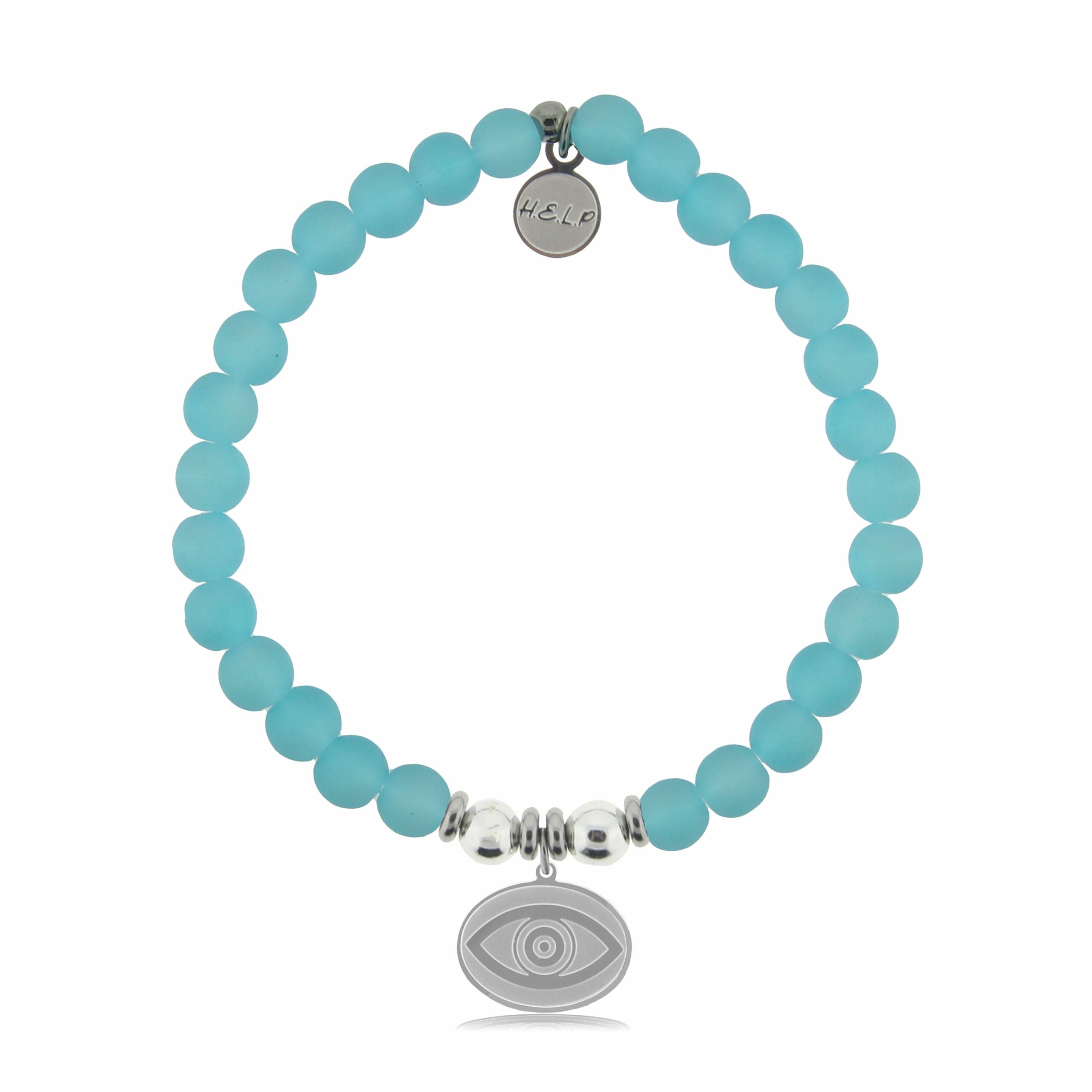 Evil Eye Charm with Light Blue Seaglass Charity Bracelet