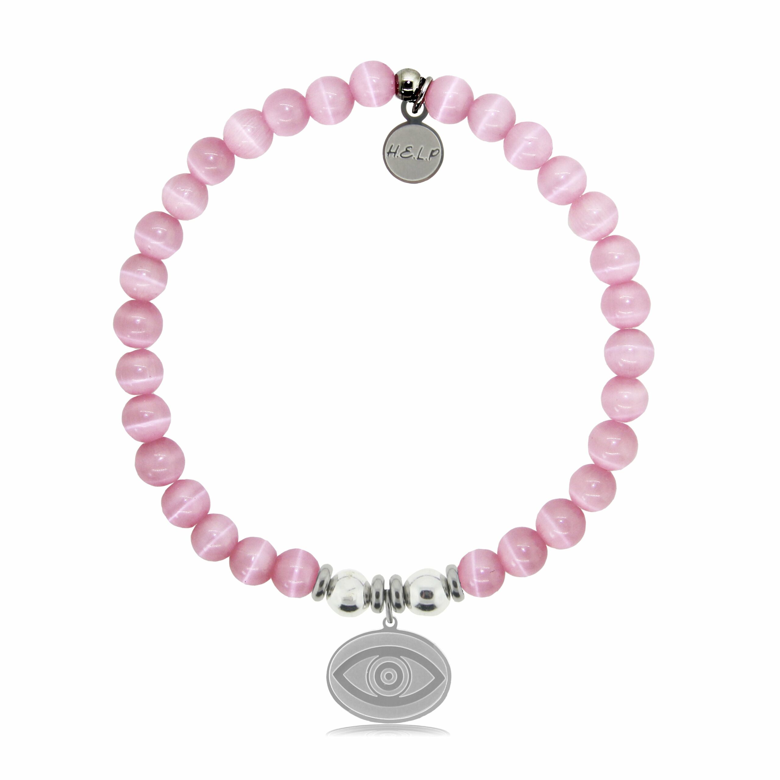 Evil Eye Charm with Pink Cats Eye Charity Bracelet