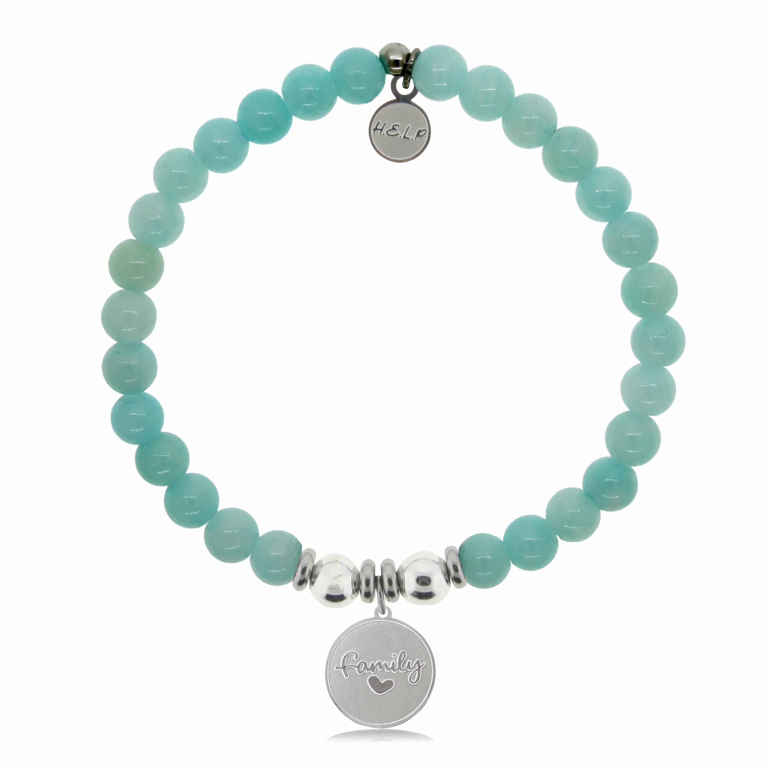 Family Charm with Baby Blue Quartz Beads Charity Bracelet