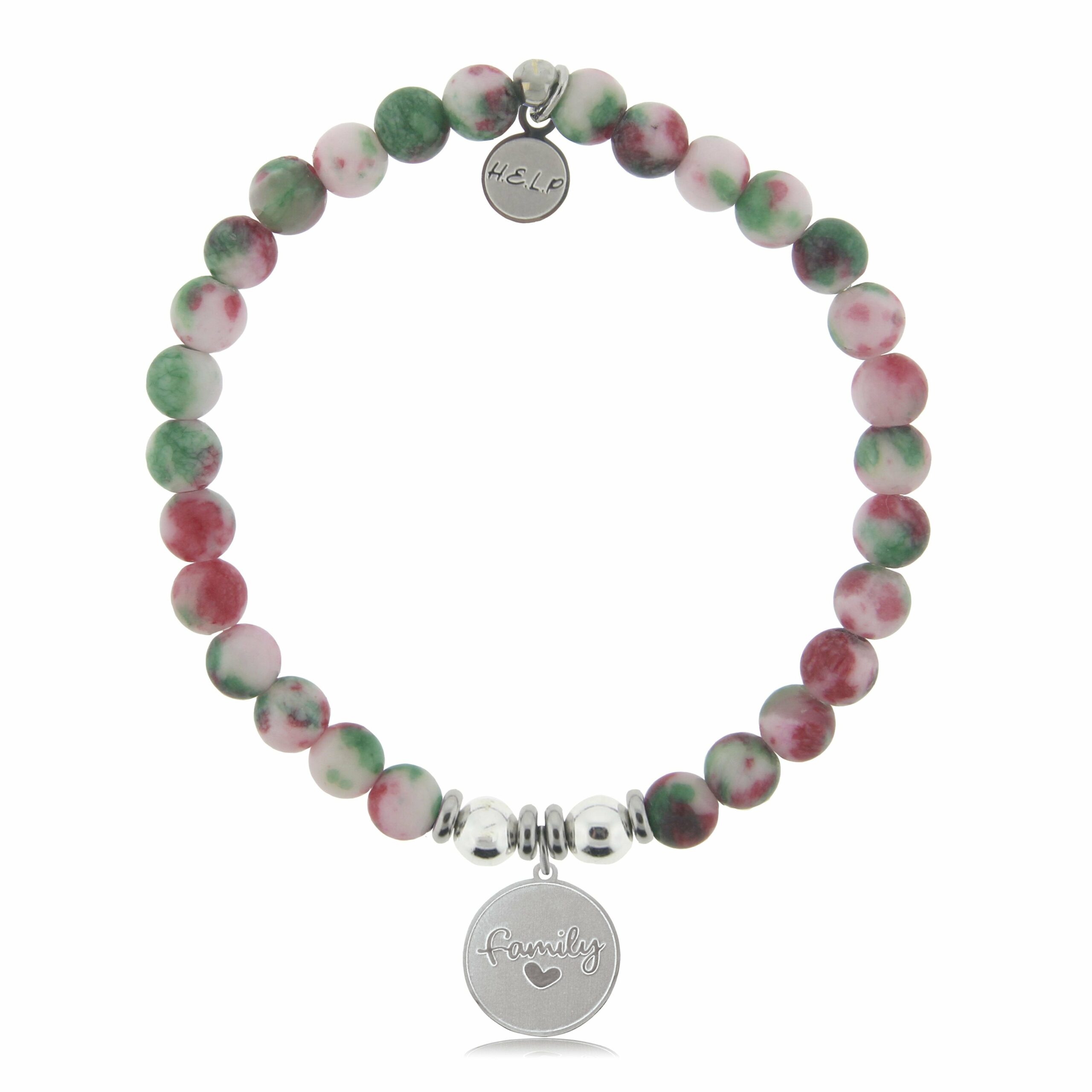 Family Charm with Holiday Jade Beads Charity Bracelet