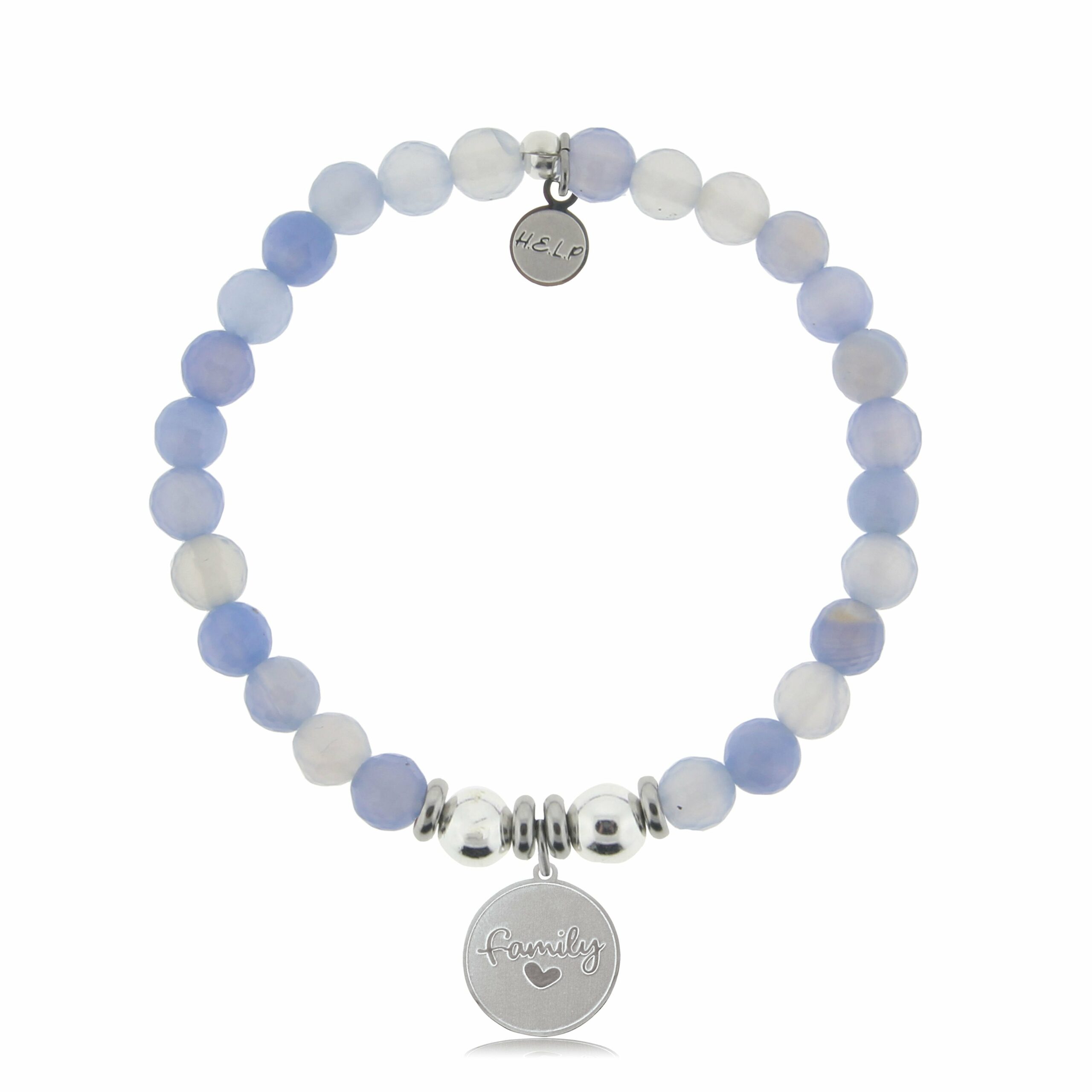 Family Charm with Sky Blue Agate Beads Charity Bracelet