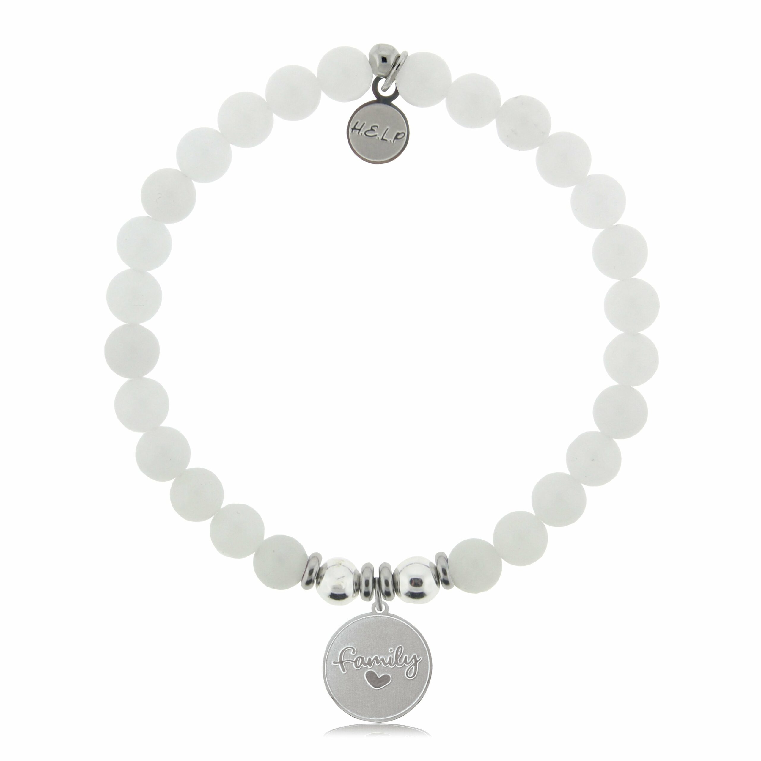 Family Charm with White Jade Beads Charity Bracelet