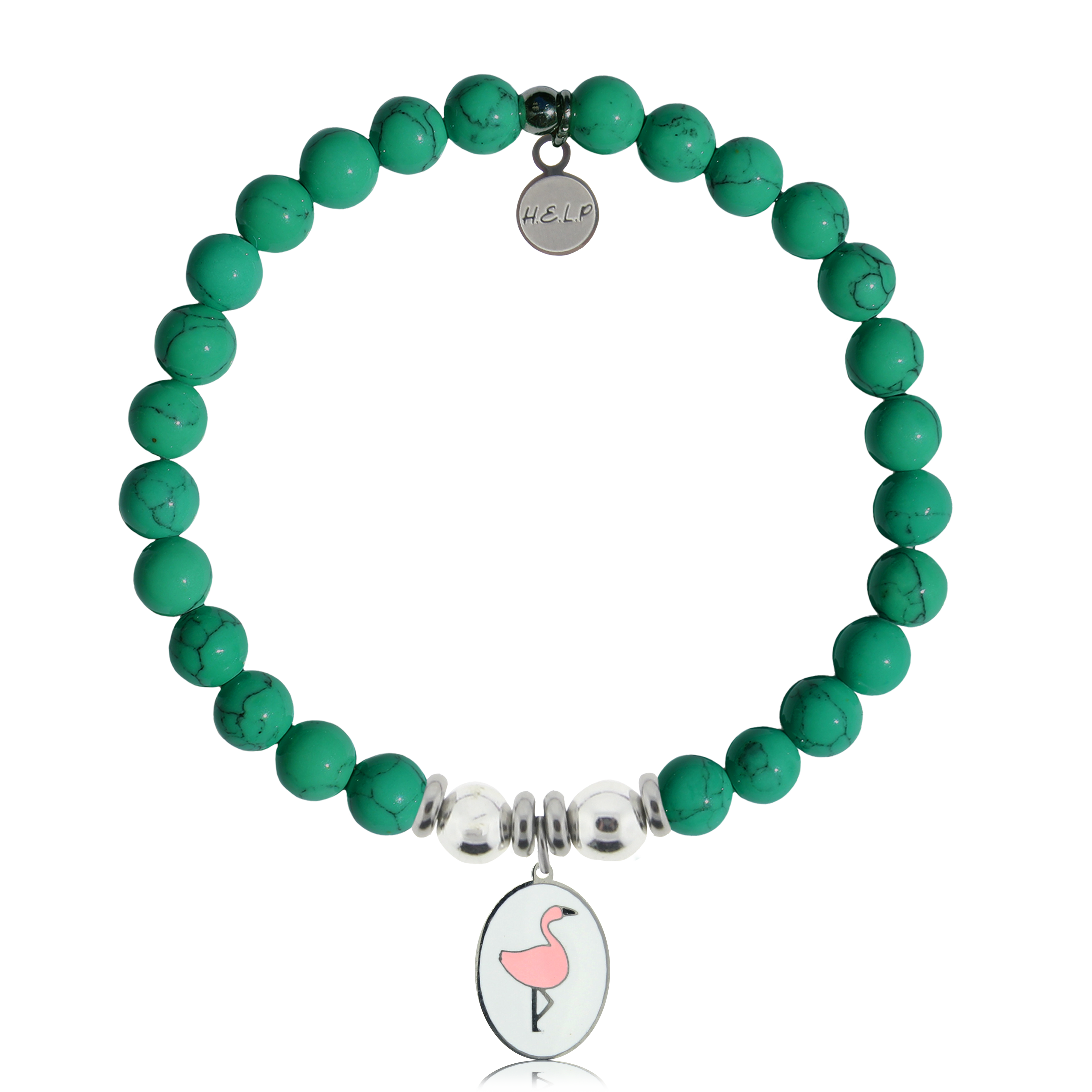 Flamingo Charm with Green Howlite Charity Bracelet