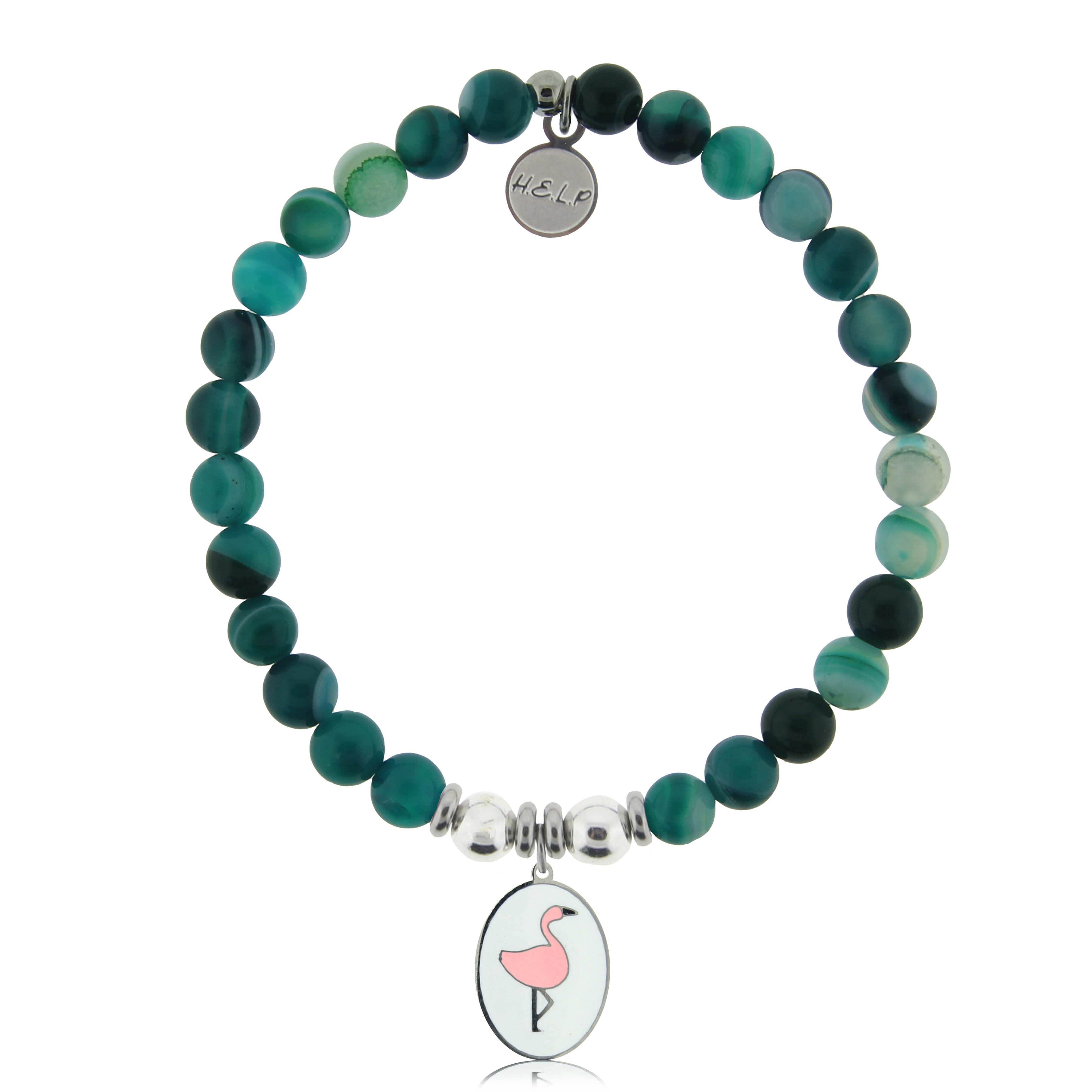 Flamingo Charm with Green Stripe Agate Charity Bracelet