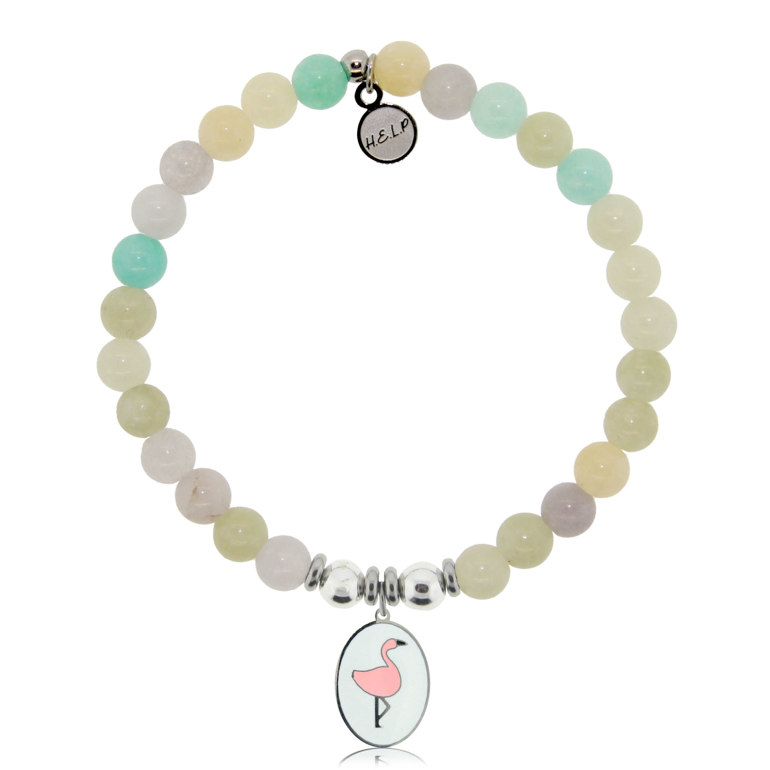 Flamingo Charm with Green Yellow Jade Charity Bracelet