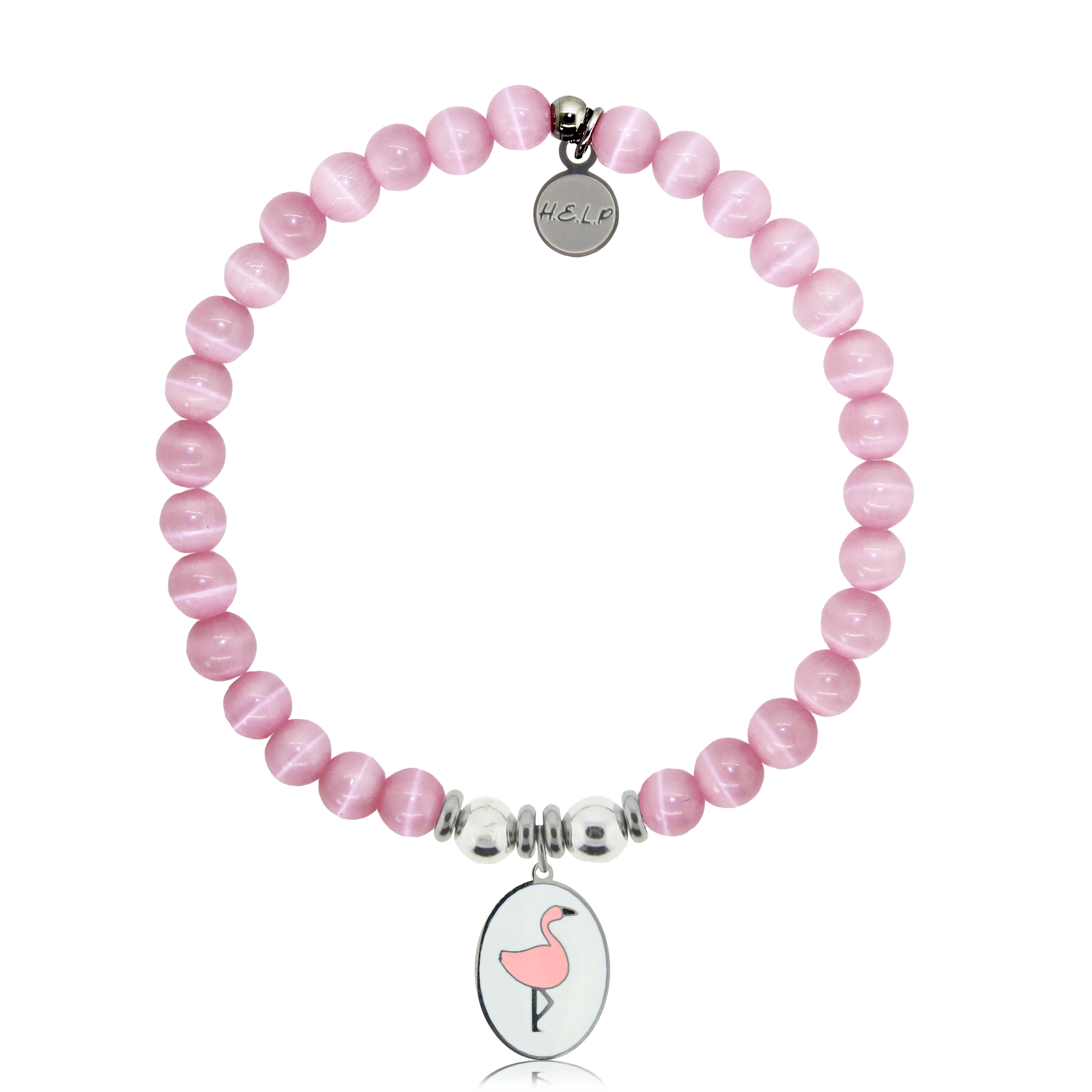 Flamingo Charm with Pink Cats Eye Charity Bracelet