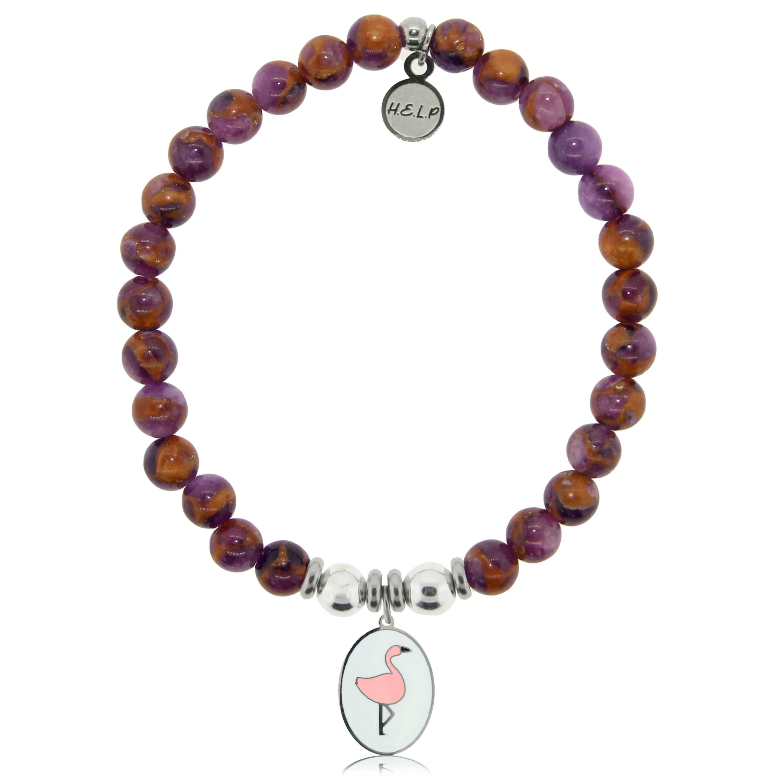 Flamingo Charm with Purple Earth Quartz Charity Bracelet