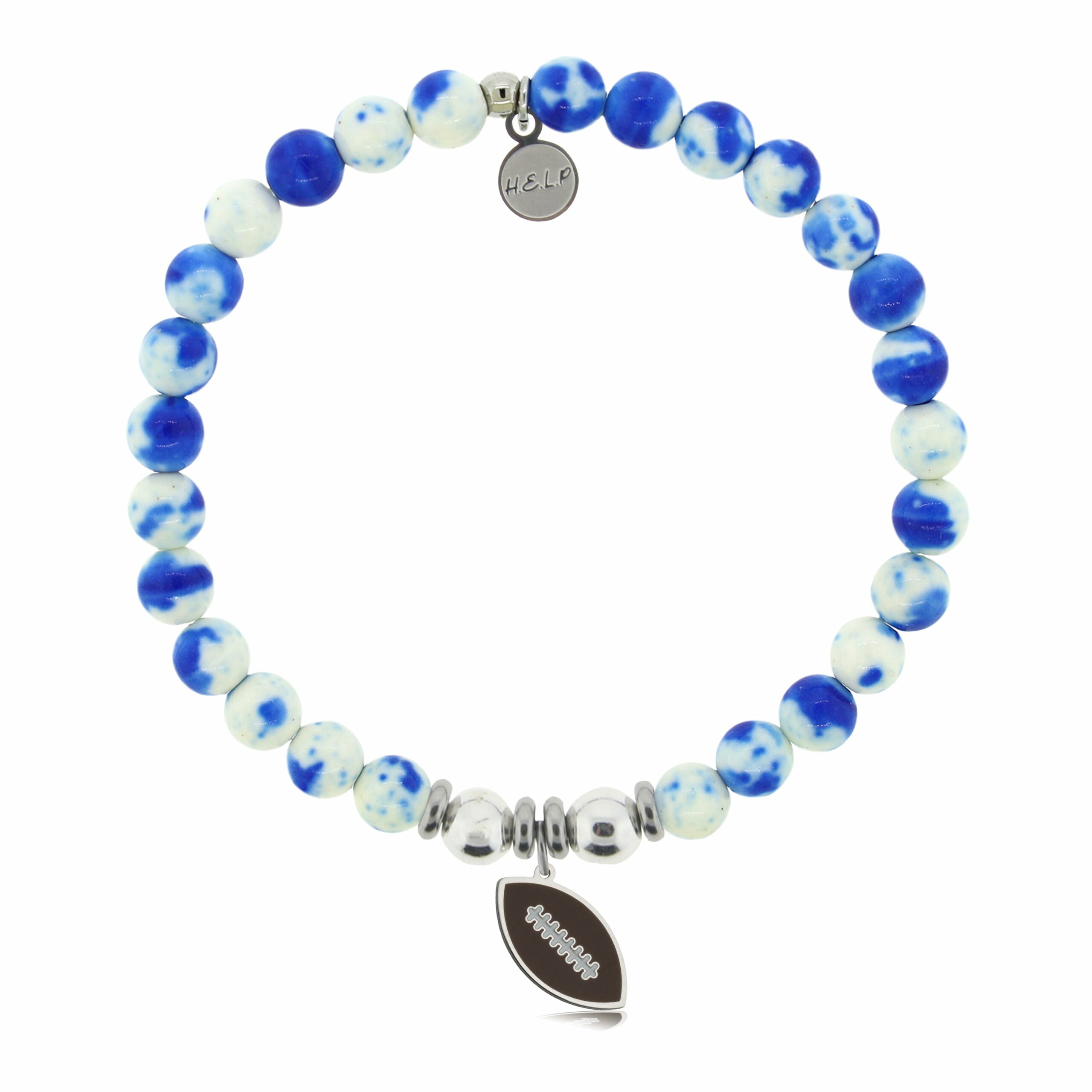 Football Enamel Charm with Blue and White Jade Charity Bracelet