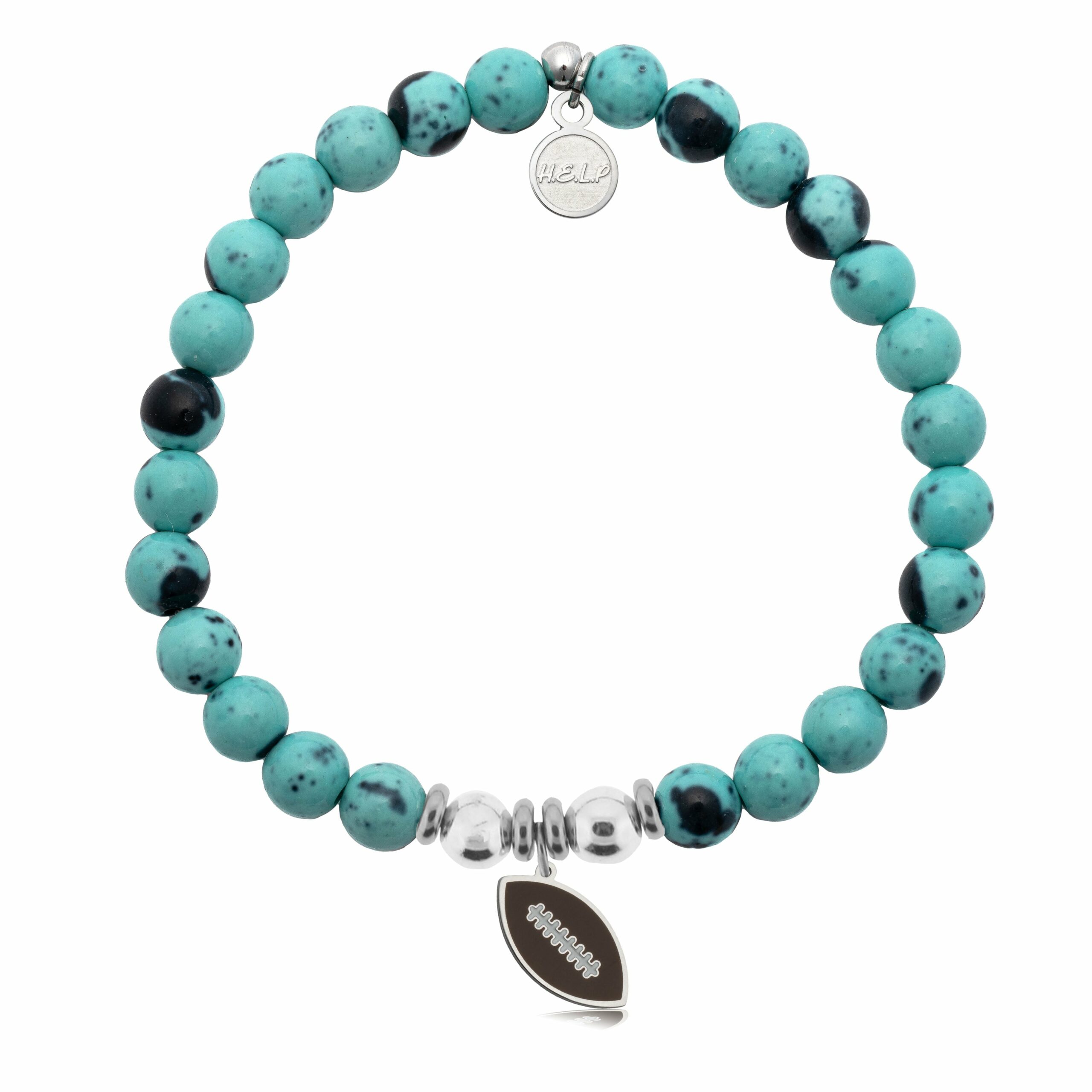 Football Enamel Charm with Blue Zebra Jade Charity Bracelet