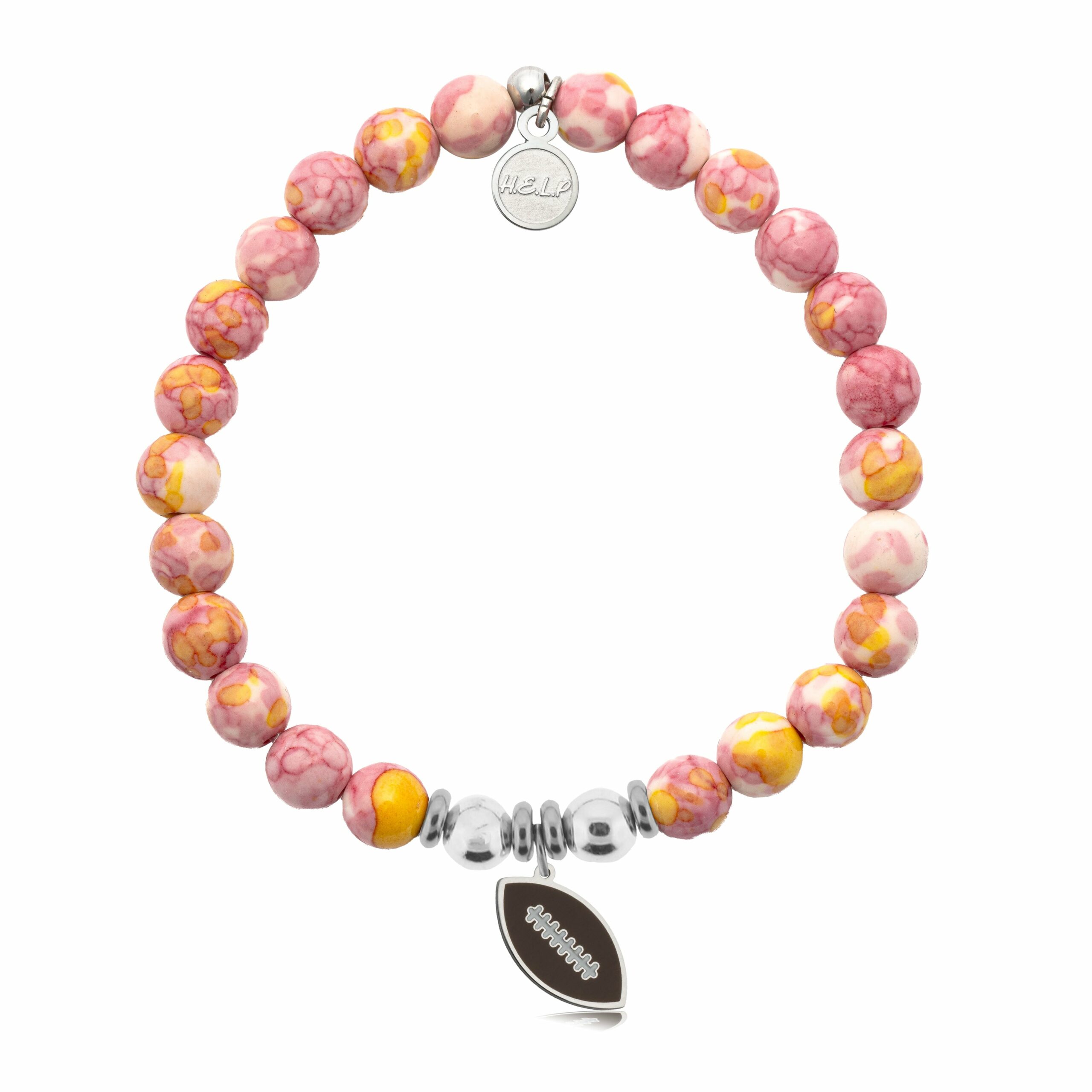 Football Enamel Charm with Lemonade Jade Charity Bracelet