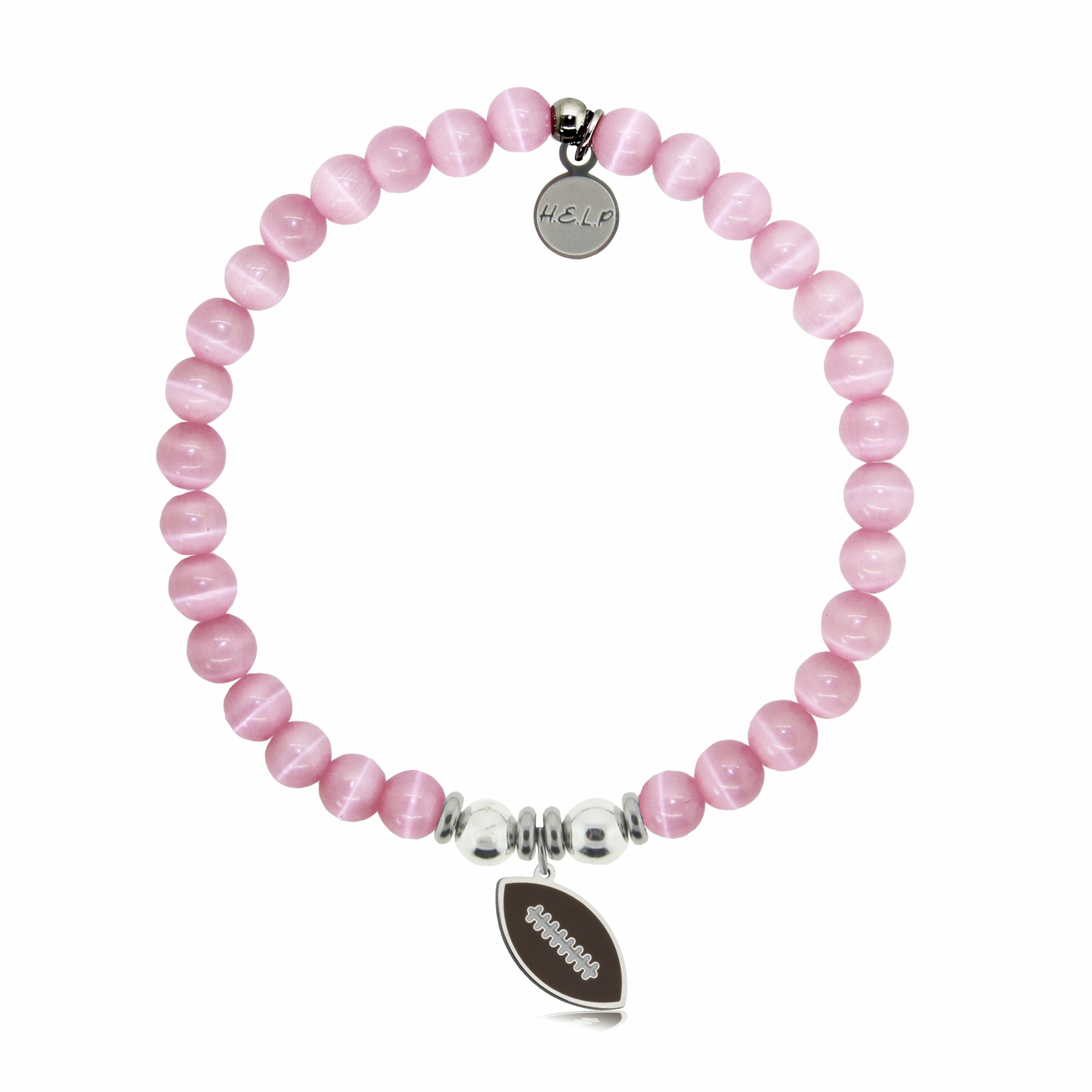 Football Enamel Charm with Pink Cats Eye Charity Bracelet