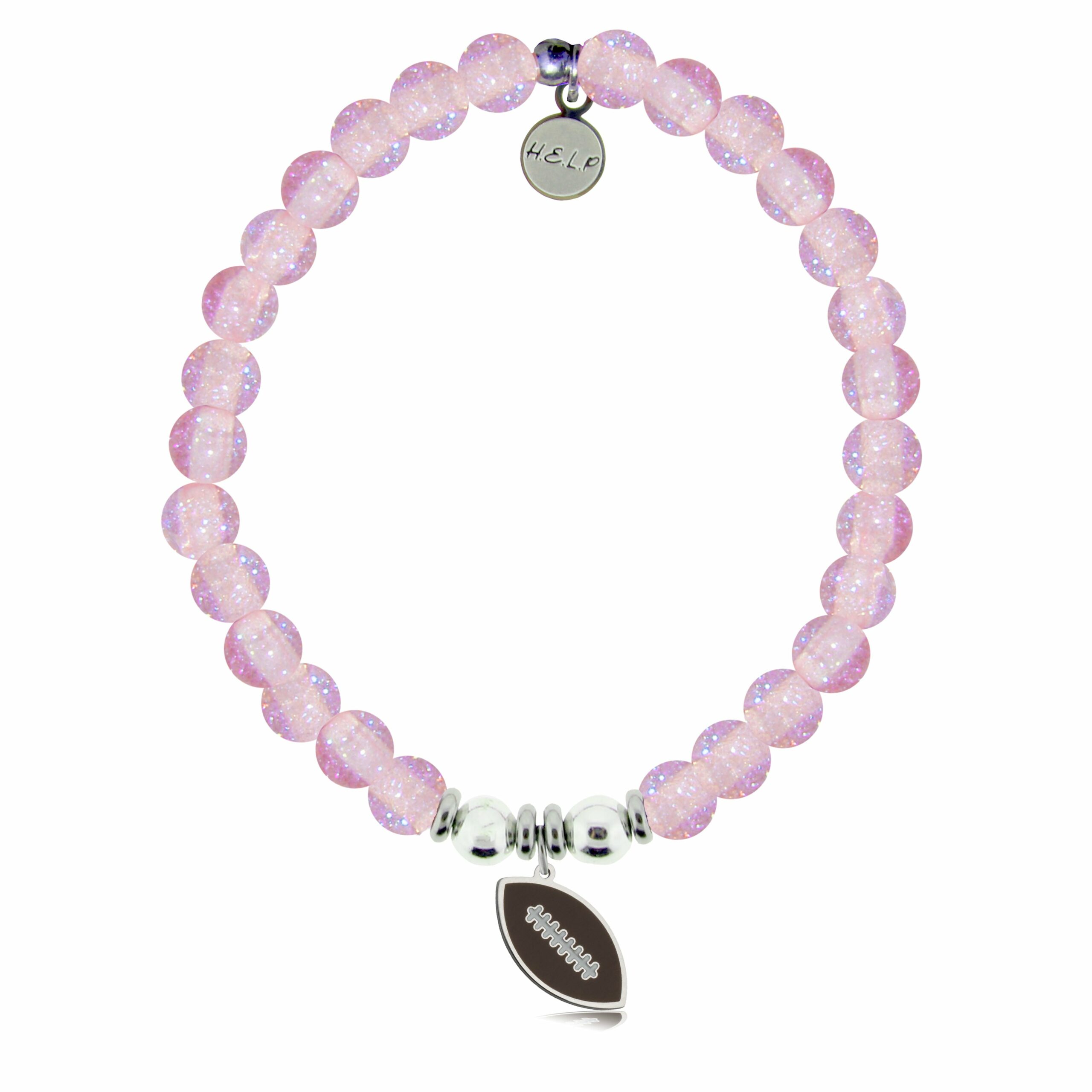 Football Enamel Charm with Pink Glass Shimmer Charity Bracelet