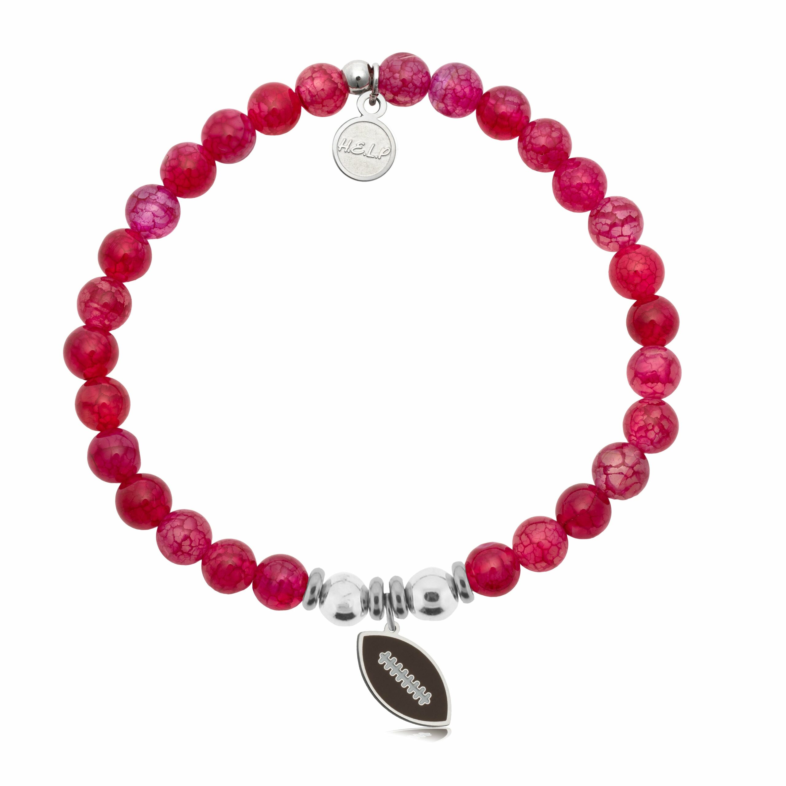 Football Enamel Charm with Red Fire Agate Charity Bracelet