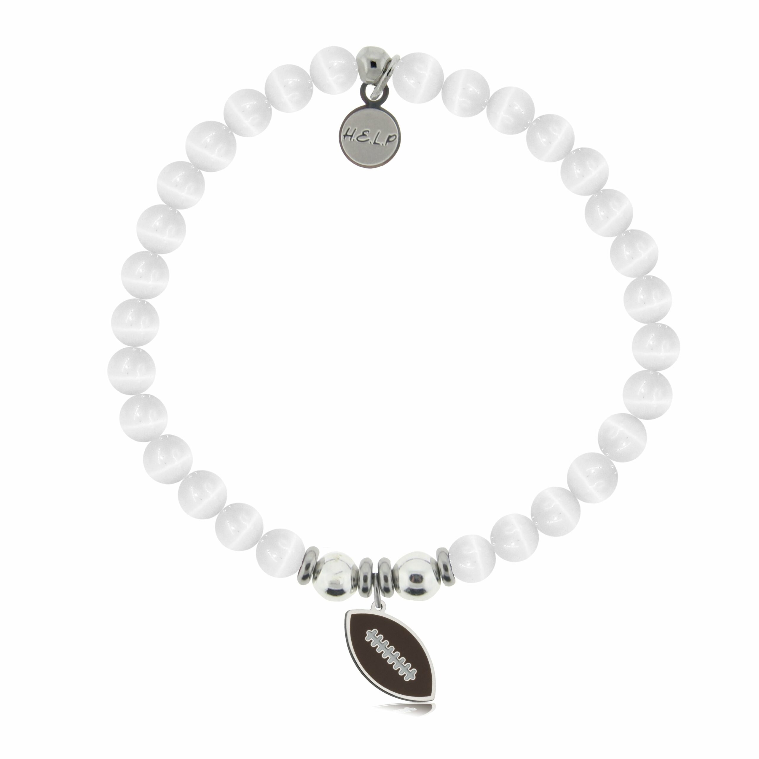 Football Enamel Charm with White Cats Eye Charity Bracelet