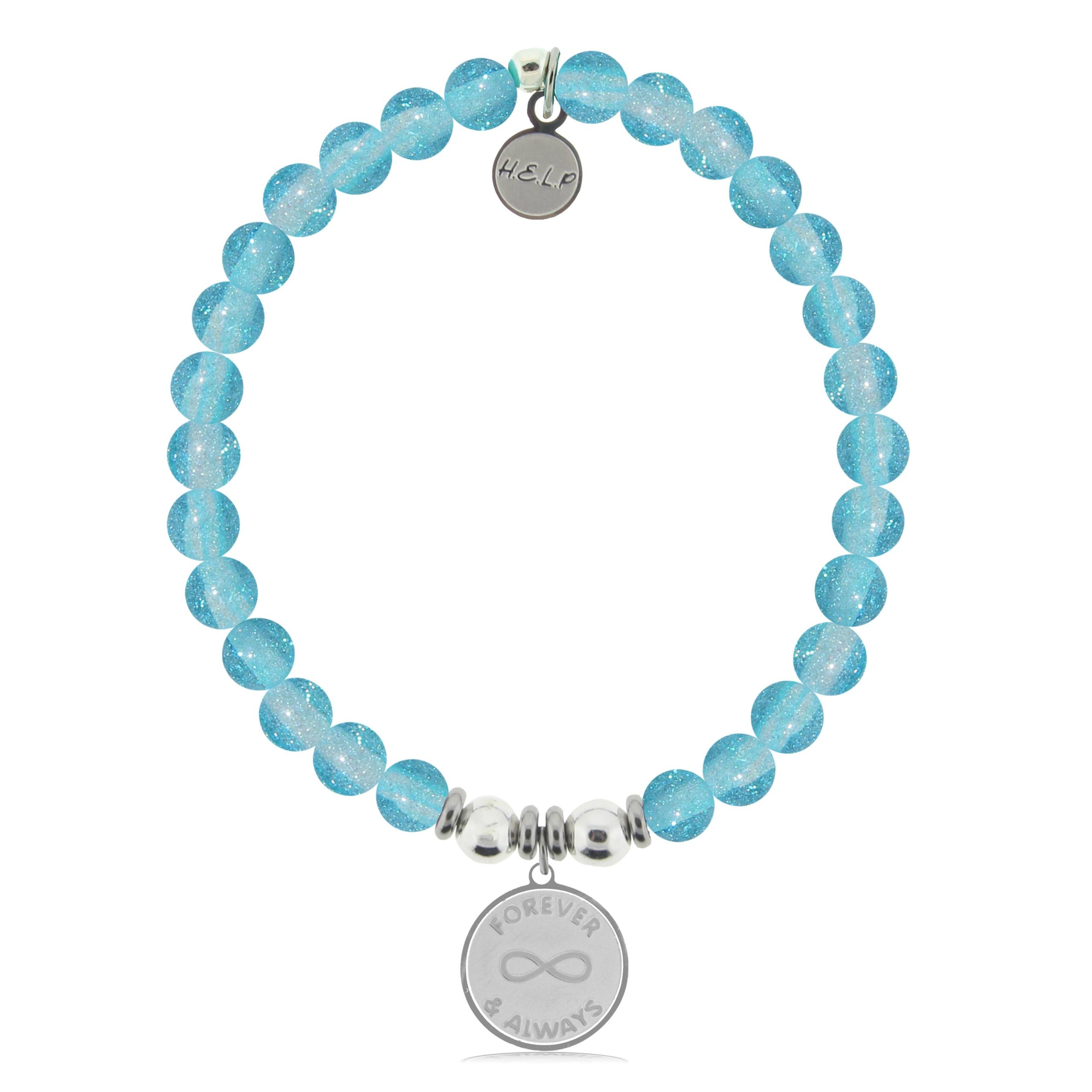 Forever and Always Charm with Blue Glass Shimmer Charity Bracelet