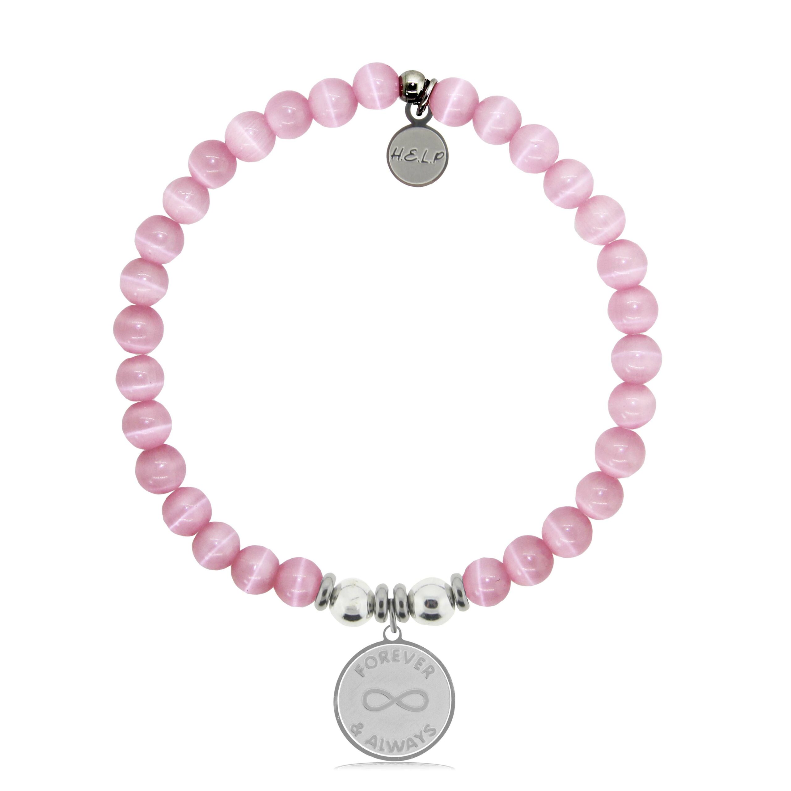 Forever and Always Charm with Pink Cats Eye Charity Bracelet