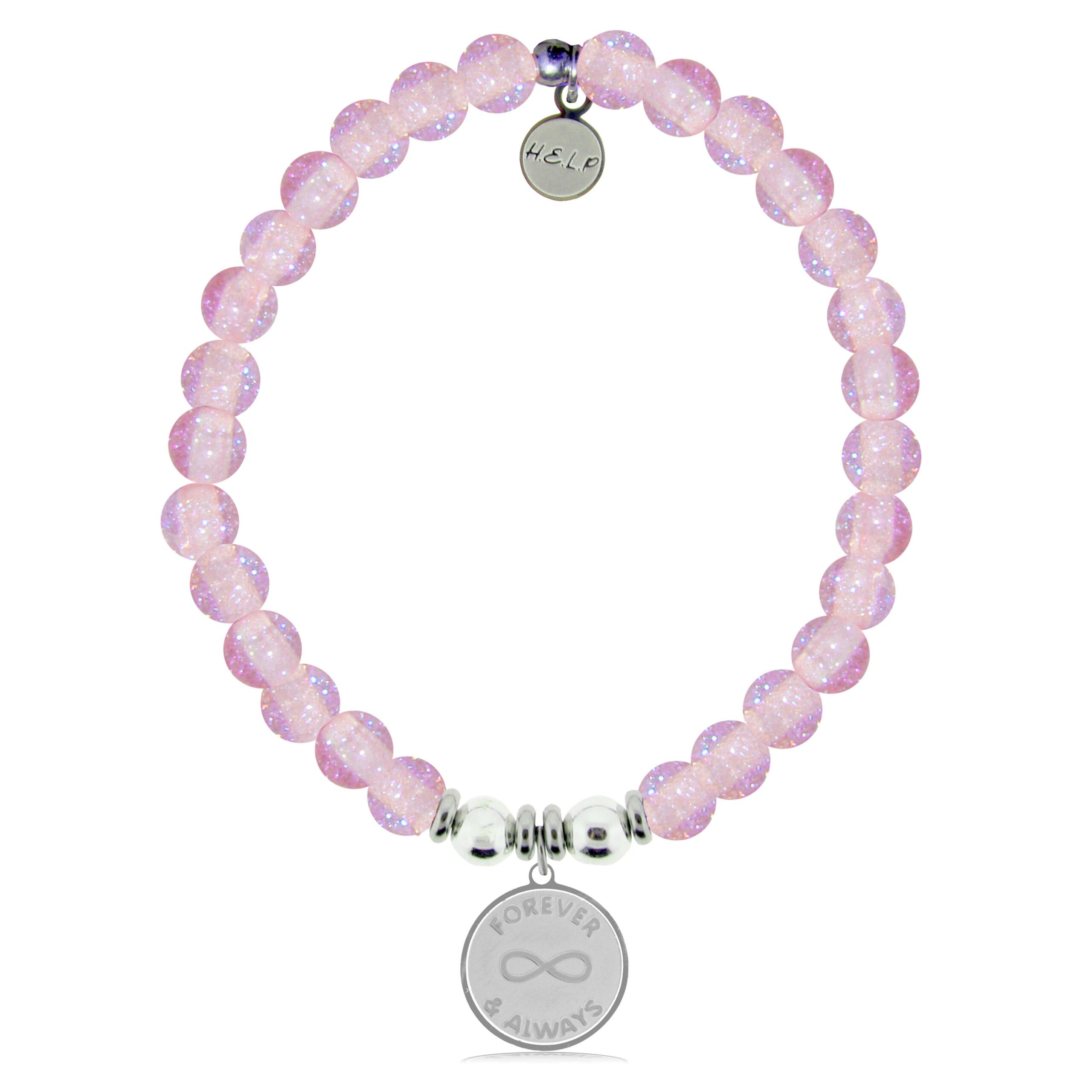 Forever and Always Charm with Pink Glass Shimmer Charity Bracelet