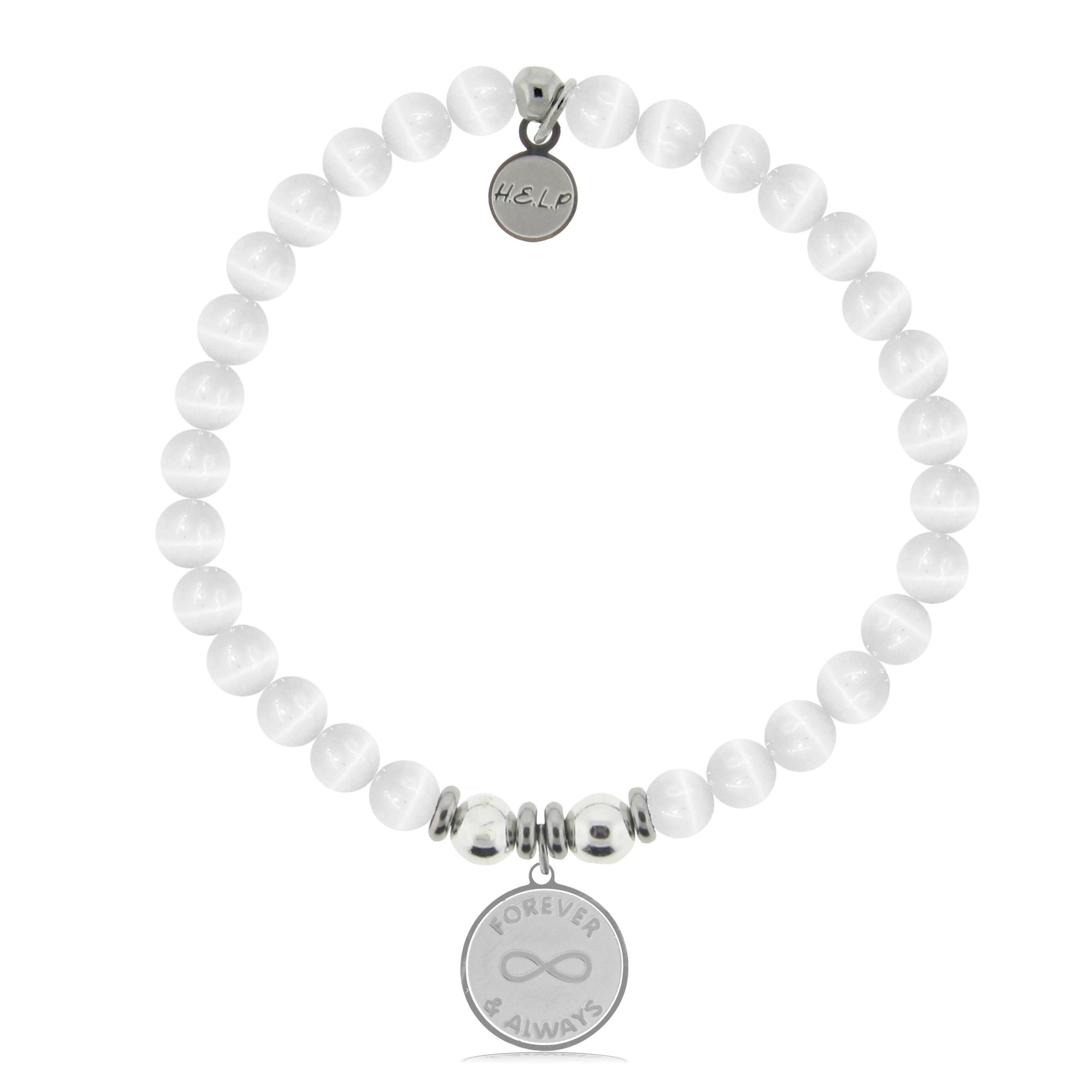 Forever and Always Charm with White Cats Eye Charity Bracelet