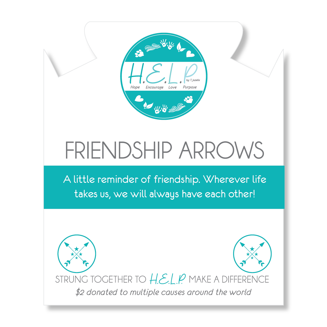 Friendship Arrows Charm with Aqua Blue Seaglass Charity Bracelet