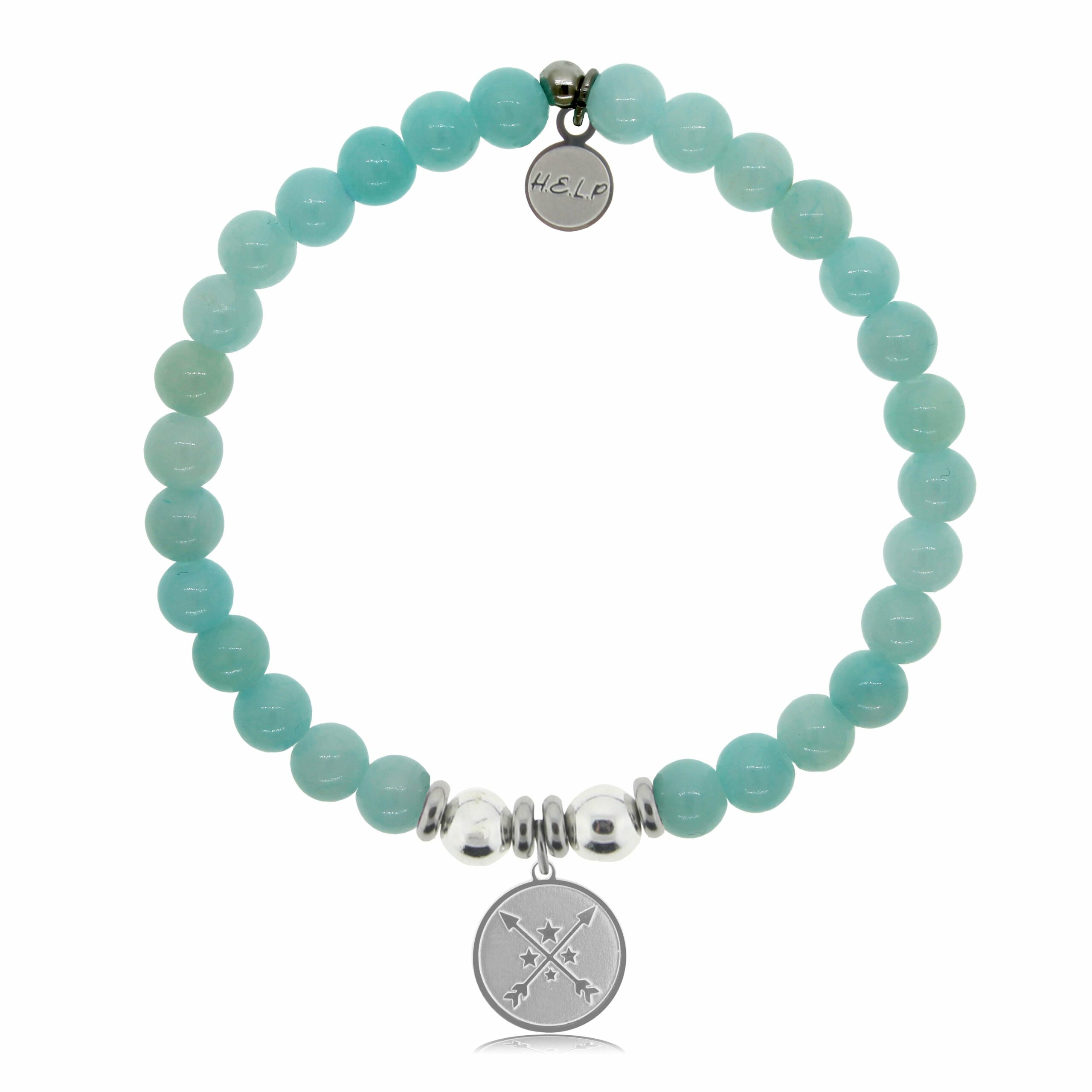 Friendship Arrows Charm with Baby Blue Quartz Beads Charity Bracelet